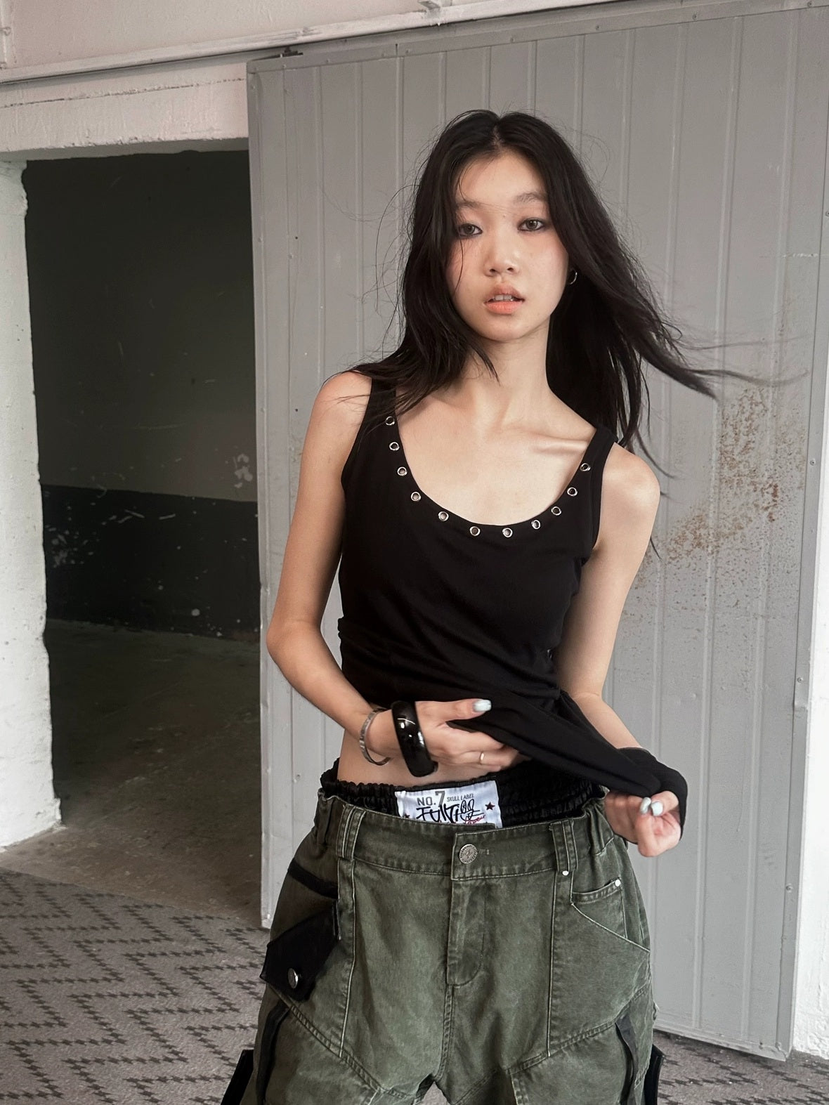 FULLTIDE Cotton Wool Blend Slim Spaghetti Strap Office Women Solid T-Shirt