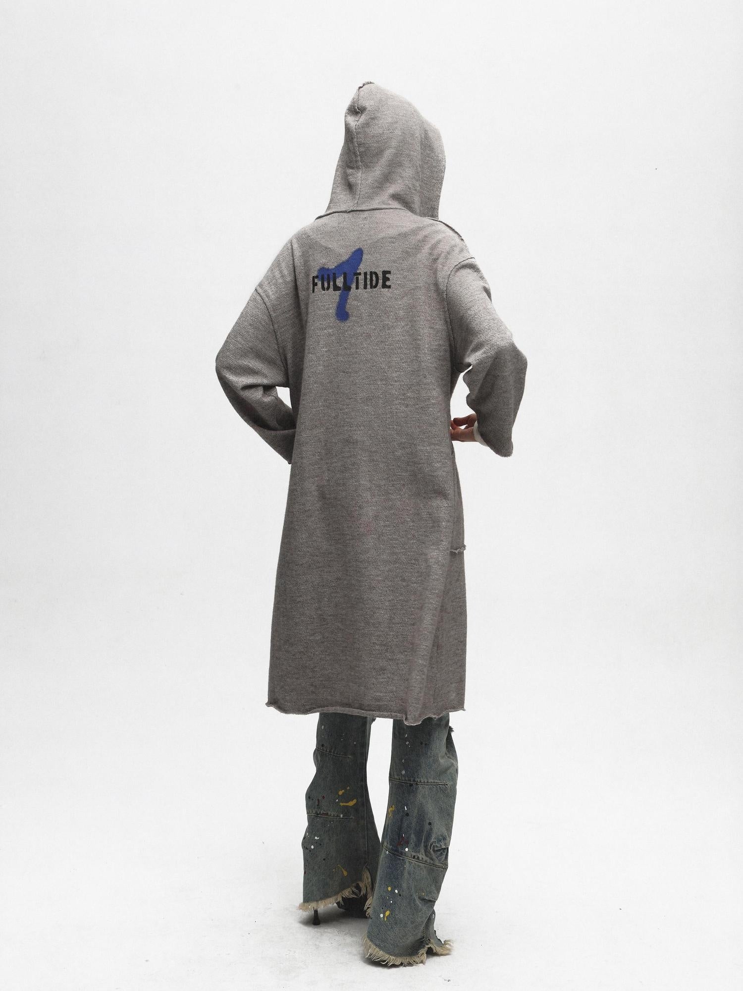 FULLTIDE Cozy Cotton Mid Length Oversized Street Hooded Women Off White Grey Hoodies