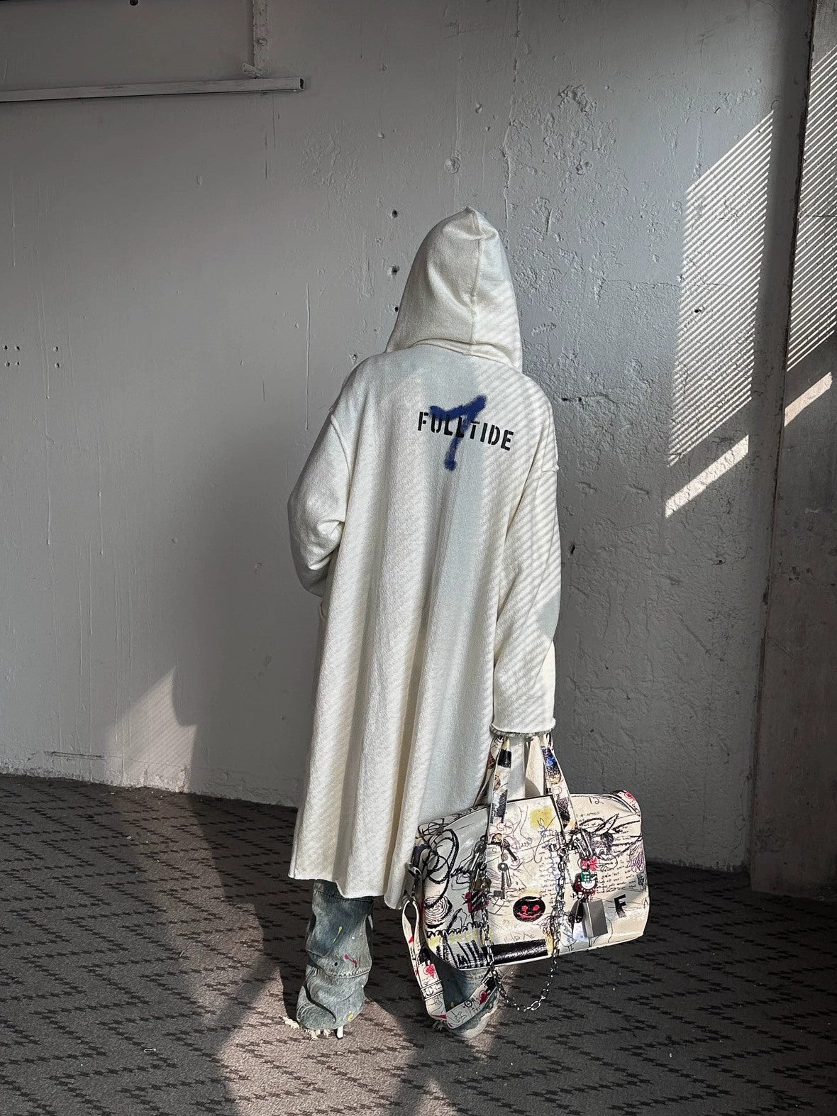 FULLTIDE Cozy Cotton Mid Length Oversized Street Hooded Women Off White Grey Hoodies