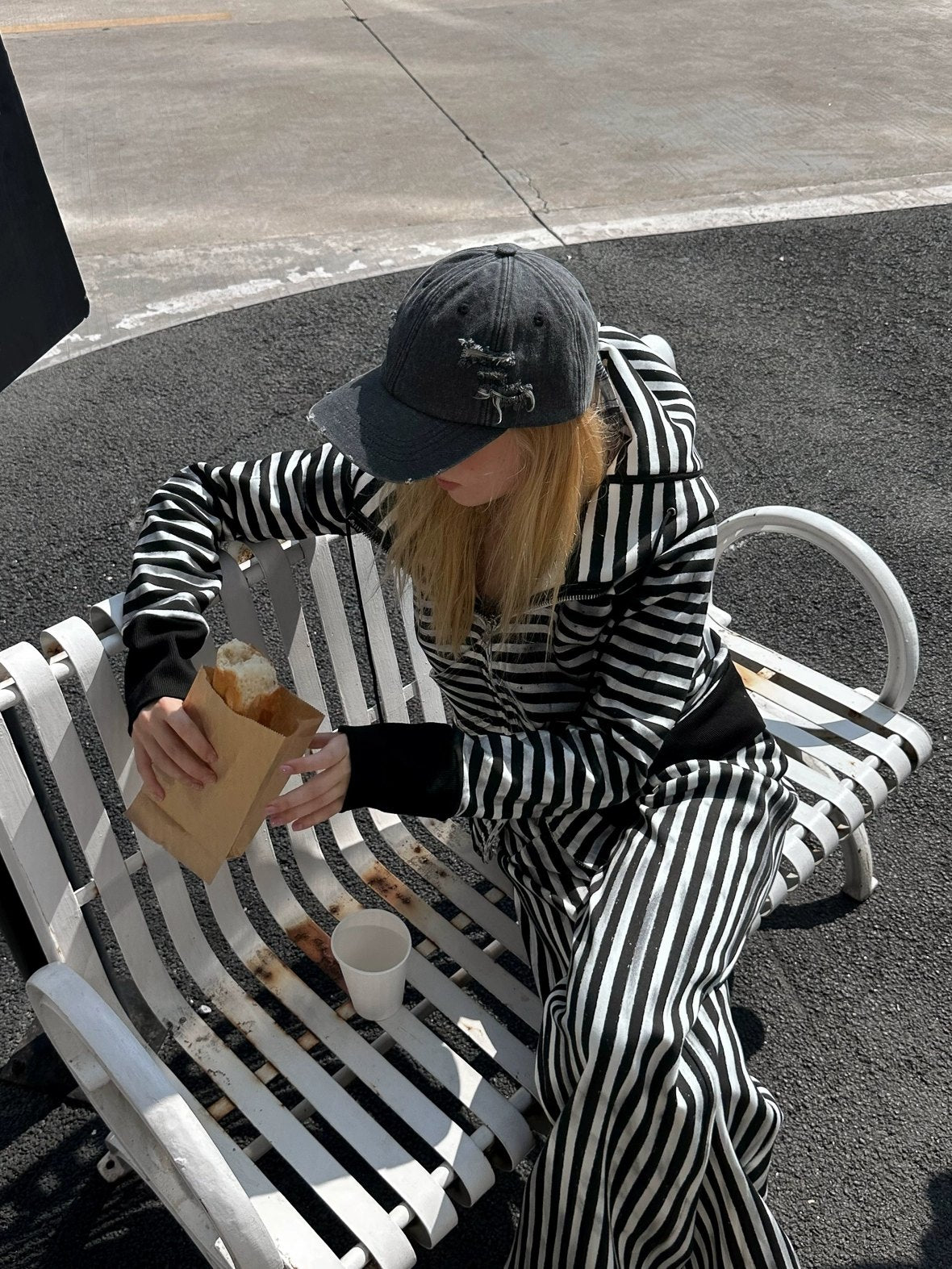 FULLTIDE Cozy Fleece Striped Half Turtleneck Street Loose Women Cotton Stretch Hoodies