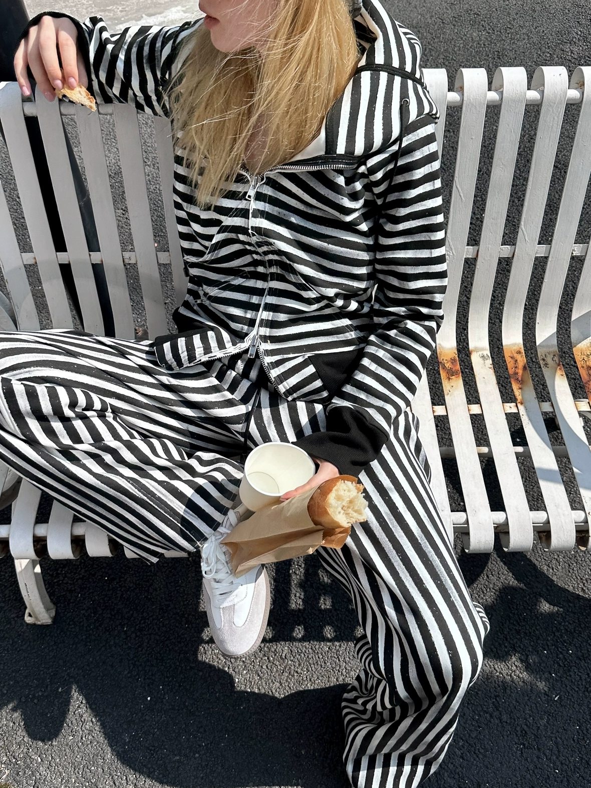 FULLTIDE Cozy Fleece Striped Half Turtleneck Street Loose Women Cotton Stretch Hoodies