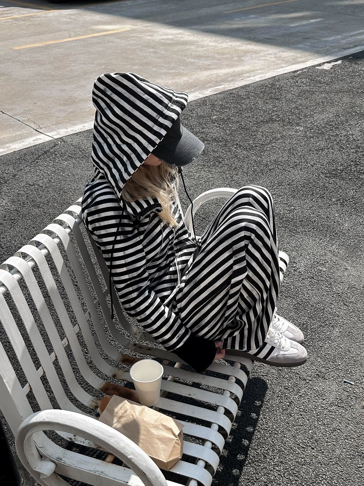 FULLTIDE Cozy Fleece Striped Half Turtleneck Street Loose Women Cotton Stretch Hoodies