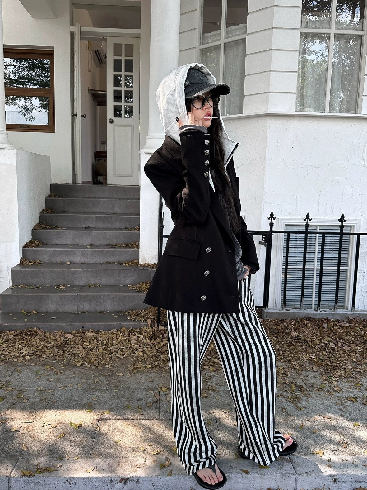 FULLTIDE Cozy Fleece Striped Half Turtleneck Street Loose Women Cotton Stretch Hoodies