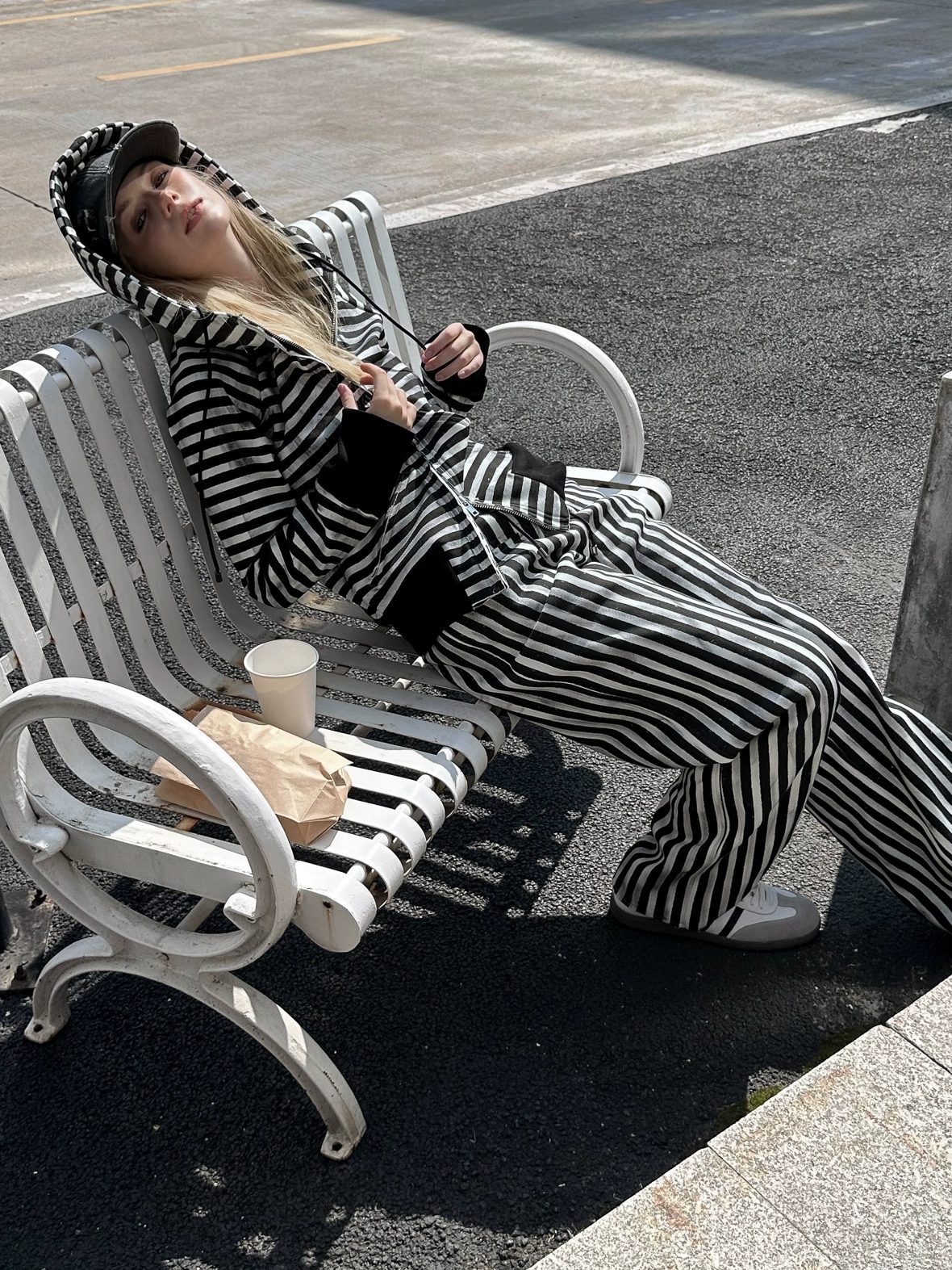 FULLTIDE Cozy Fleece Striped Half Turtleneck Street Loose Women Cotton Stretch Hoodies