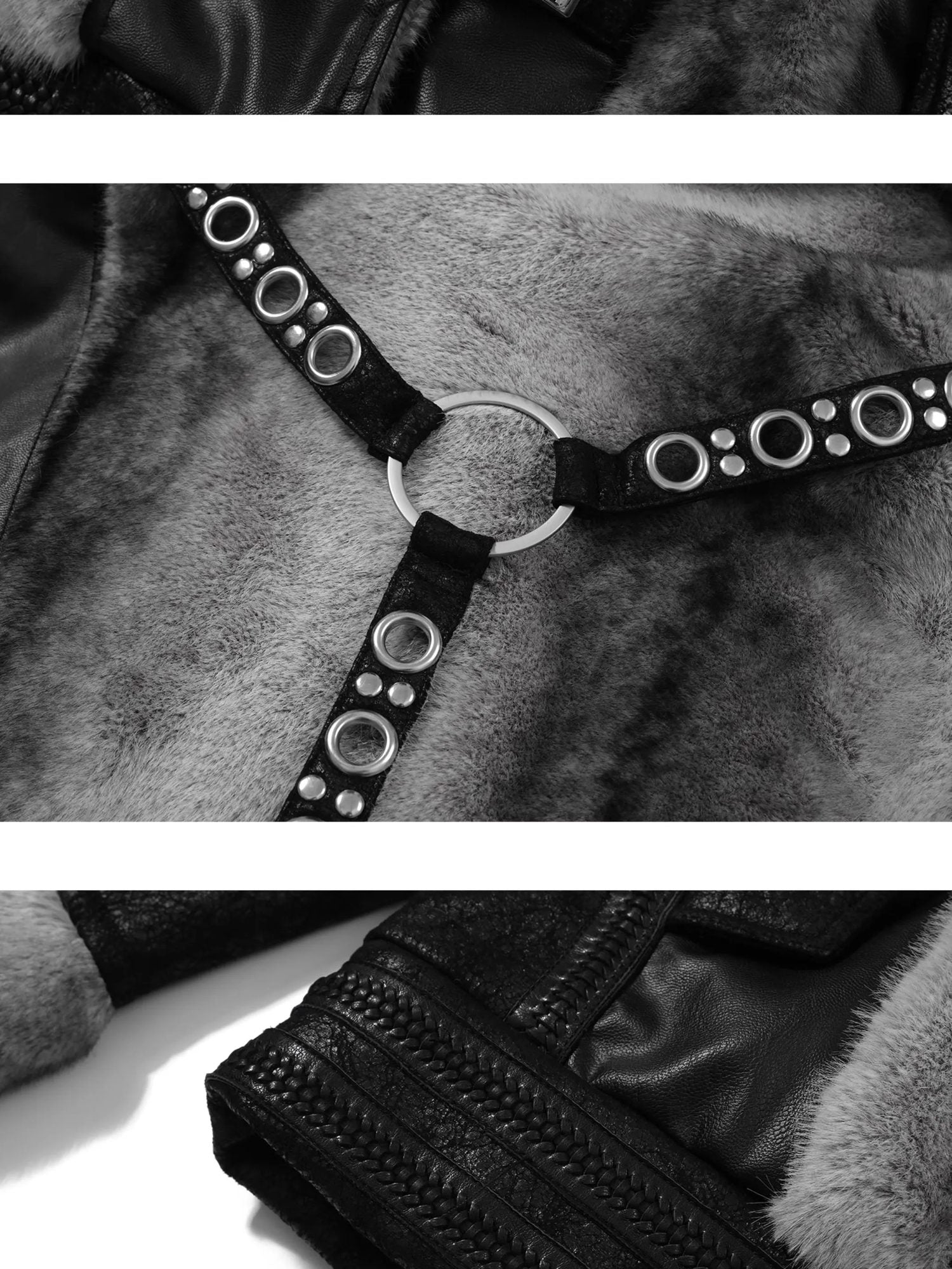 FULLTIDE Cozy Pu Faux Rabbit Fur Streetwear Lapel Straight Fit Women Silver Gray Jacket