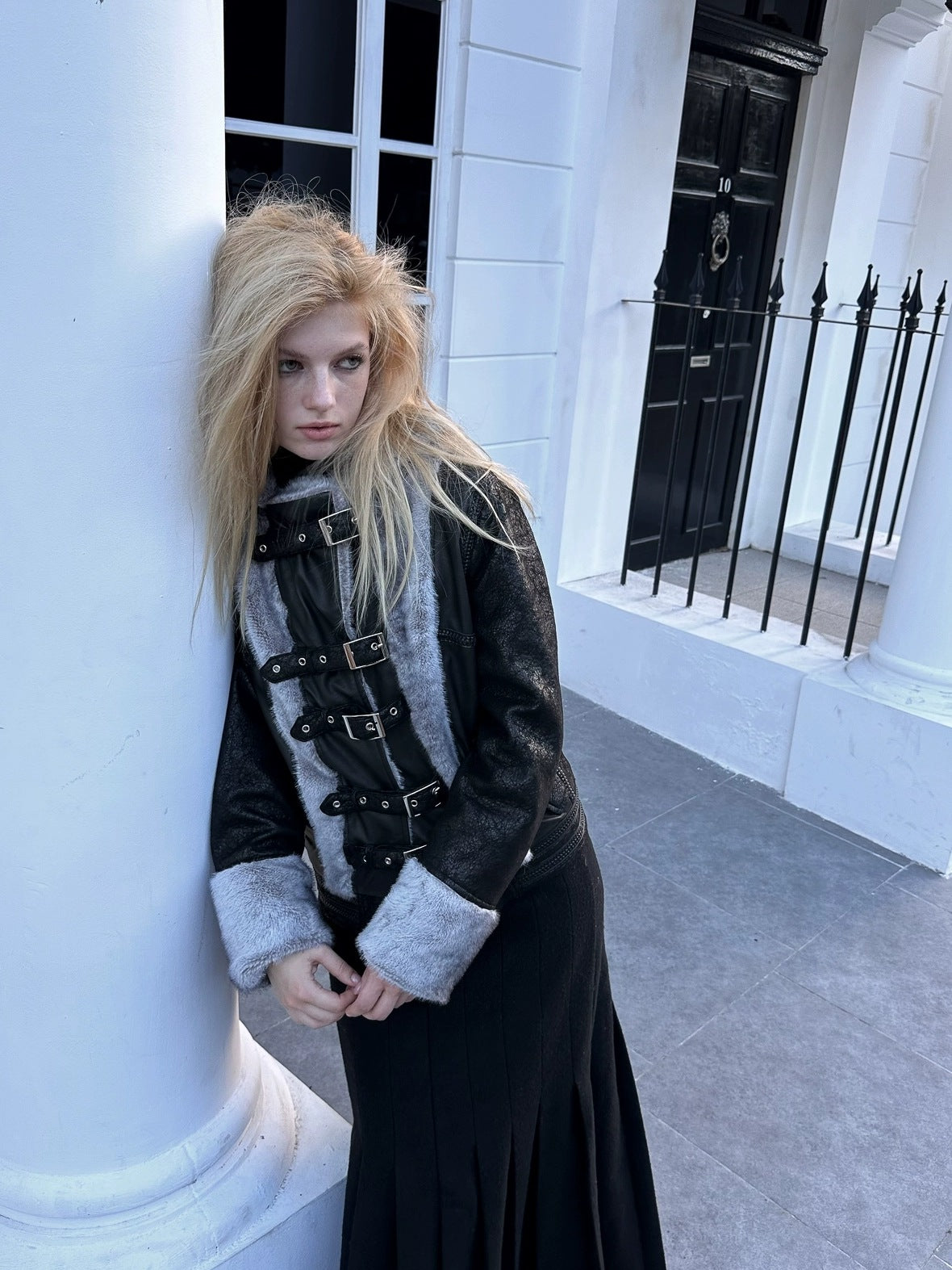 FULLTIDE Cozy Pu Faux Rabbit Fur Streetwear Lapel Straight Fit Women Silver Gray Jacket