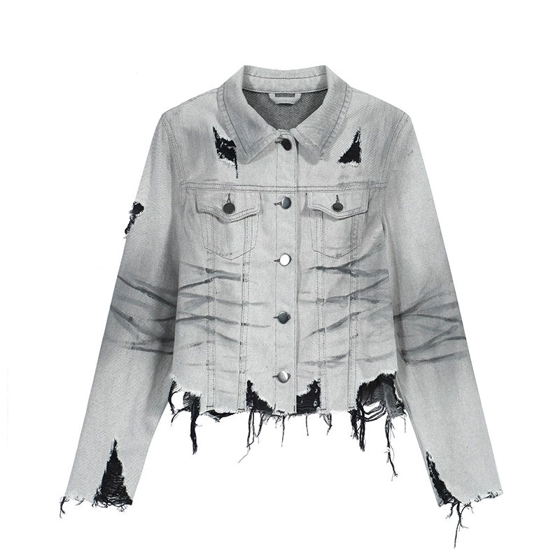 FULLTIDE_Cropped_High_Waist_Commuter_Polo_Collar_Button_Ripped_Women_Denim_Cotton_Jacket_MISSTT