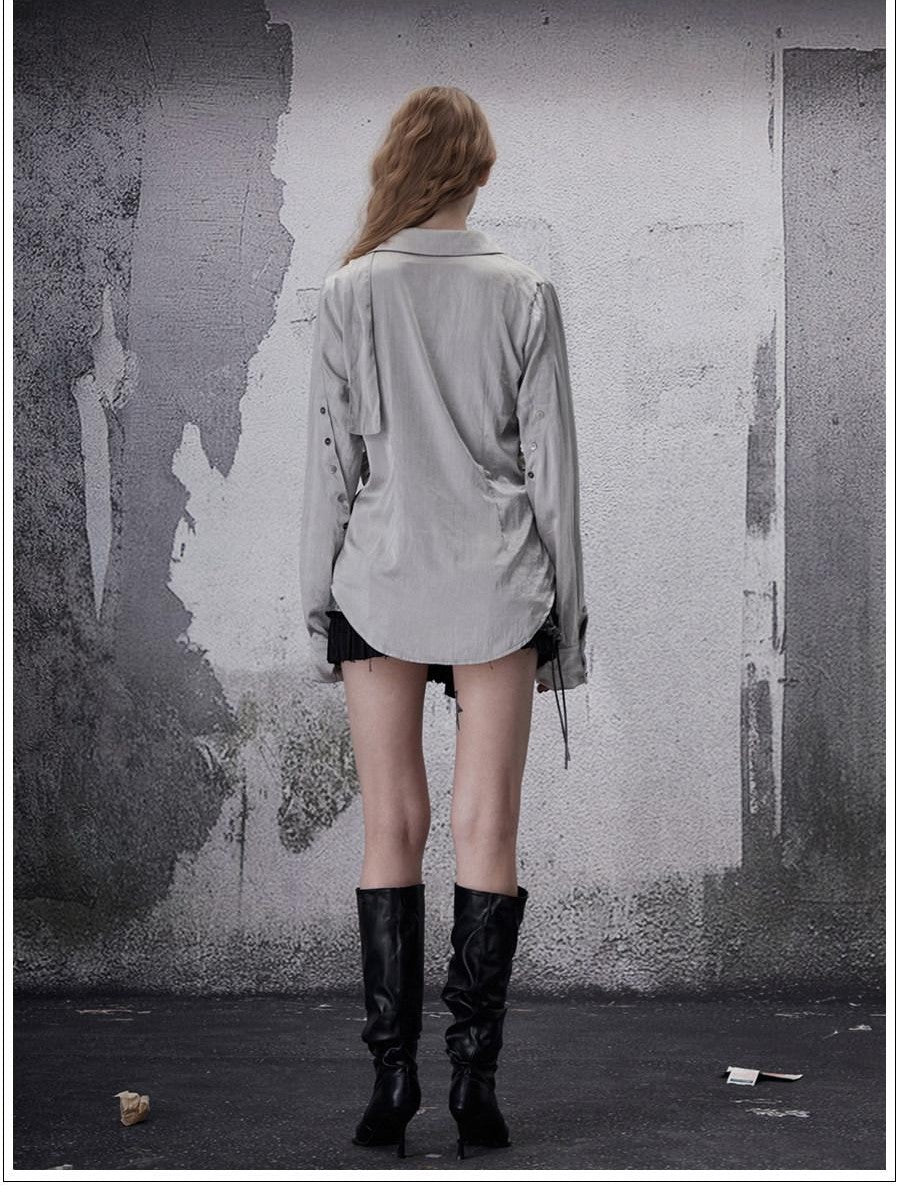 FULLTIDE Deconstructed Punk Square Collar Batwing Slimming Women&