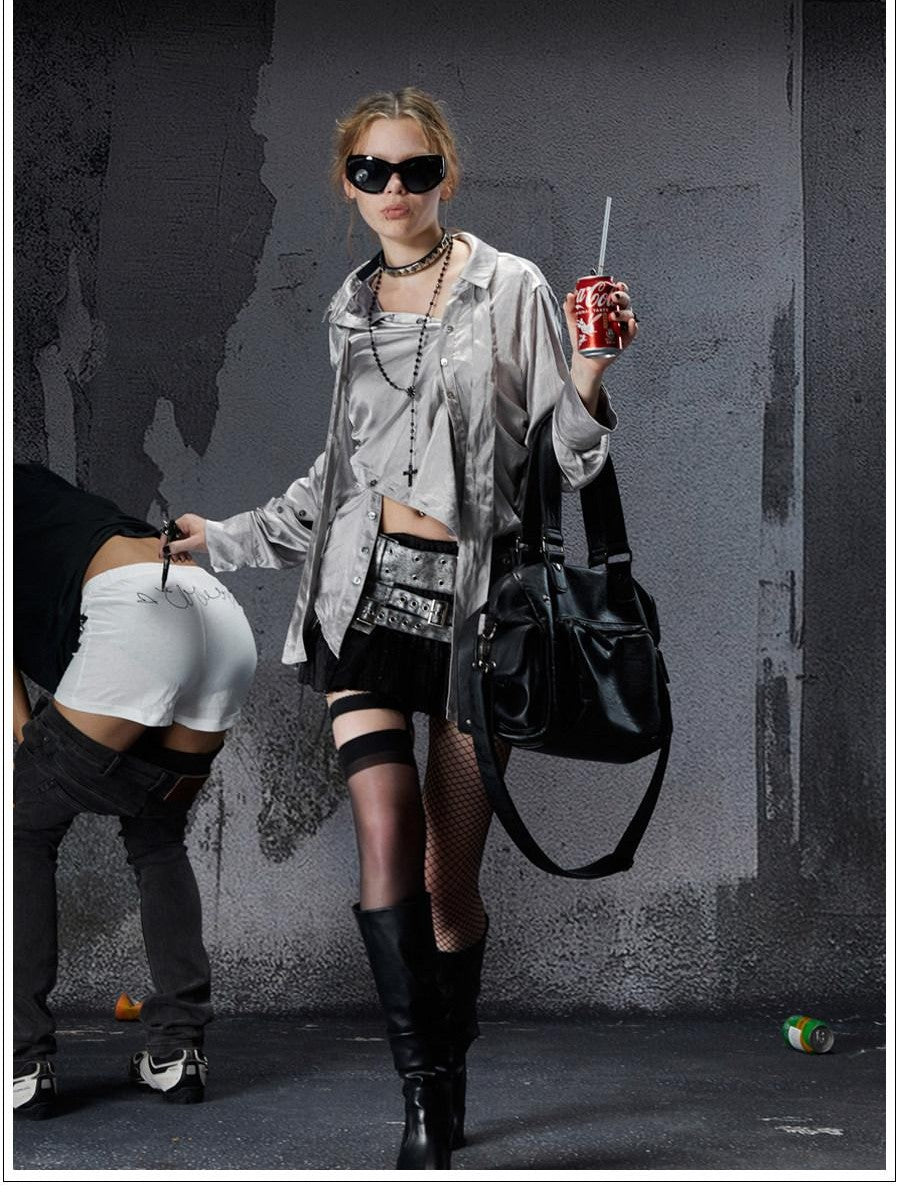 FULLTIDE Deconstructed Punk Square Collar Batwing Slimming Women&