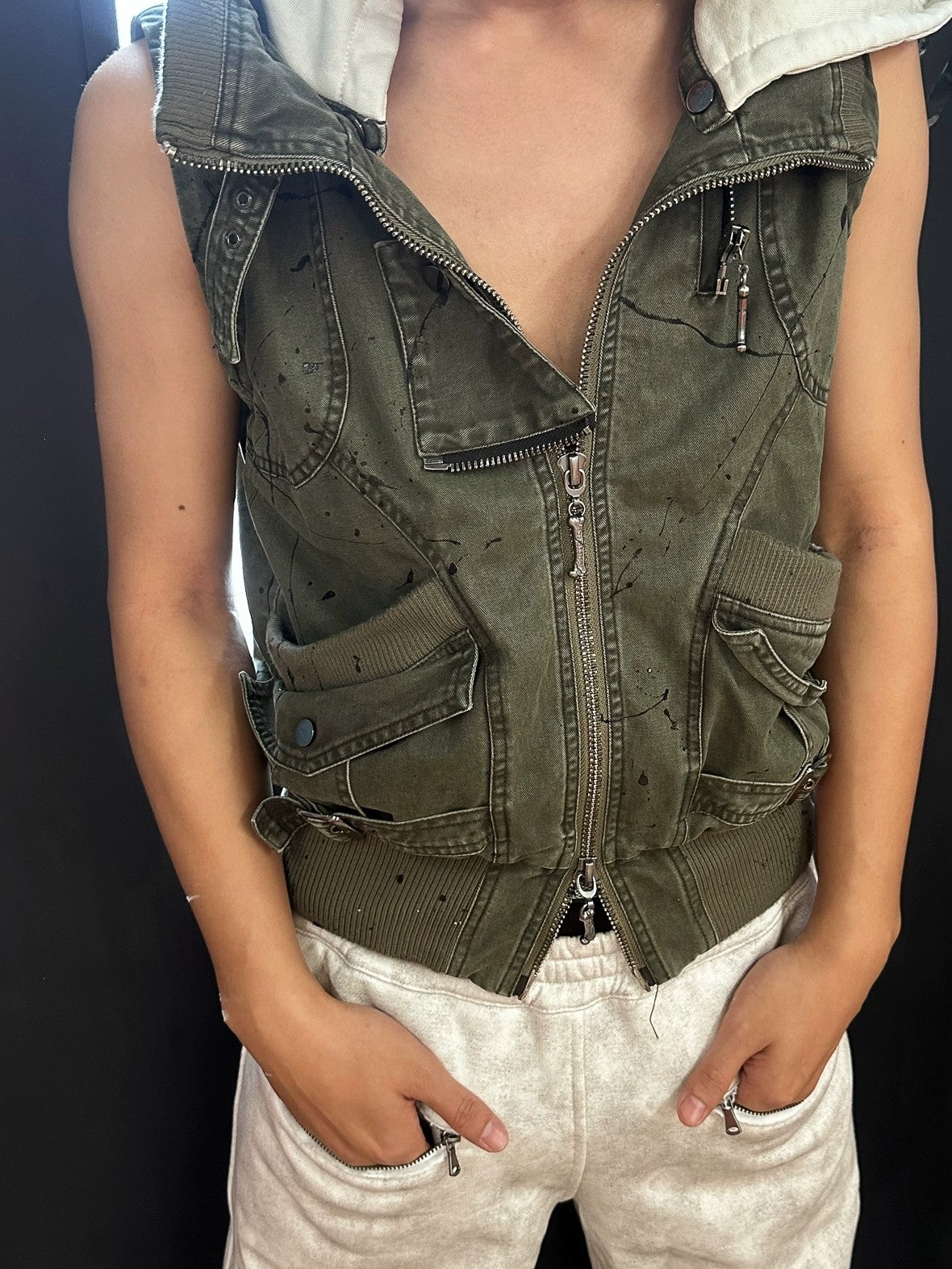 FULLTIDE Detachable Hood Cotton Denim Loose Fit Street Style Women Khaki Olive Jacket