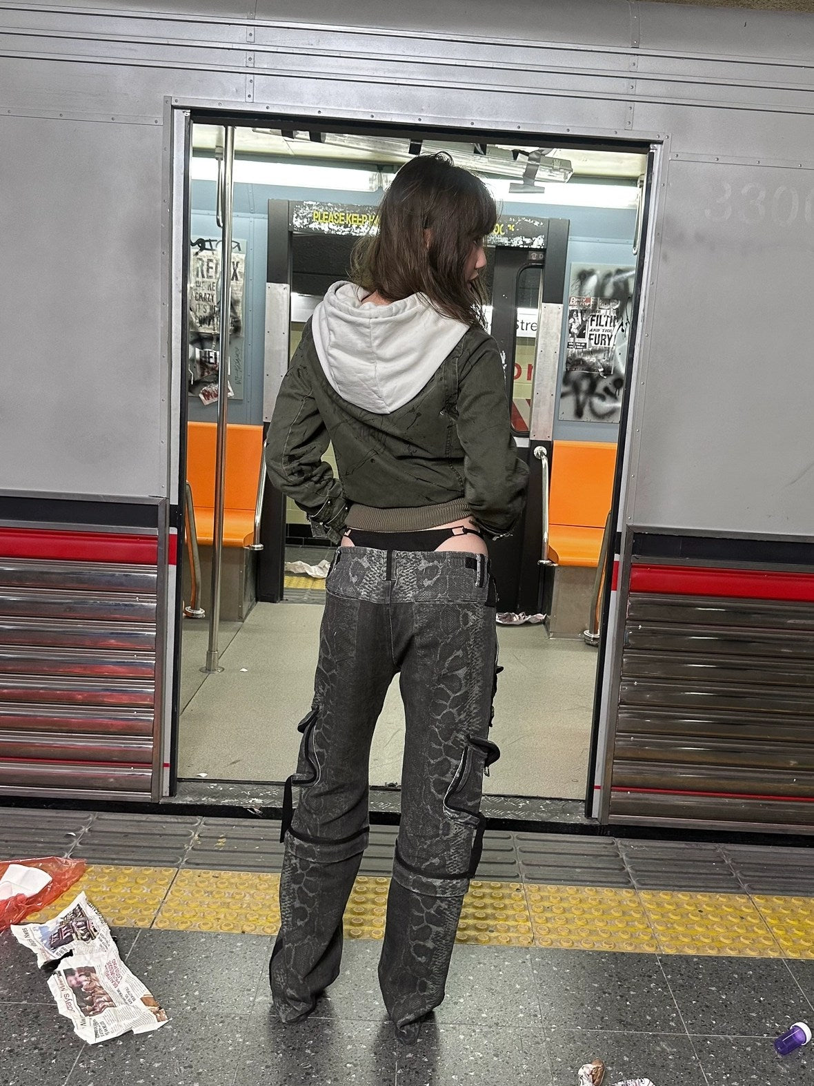 FULLTIDE Detachable Hood Cotton Denim Loose Fit Street Style Women Khaki Olive Jacket