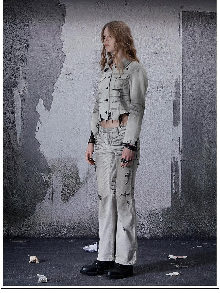 FULLTIDE Distressed Washed Frayed Hem Punk Women&