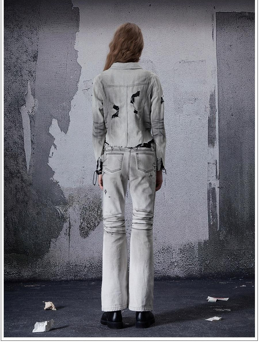 FULLTIDE Distressed Washed Frayed Hem Punk Women&