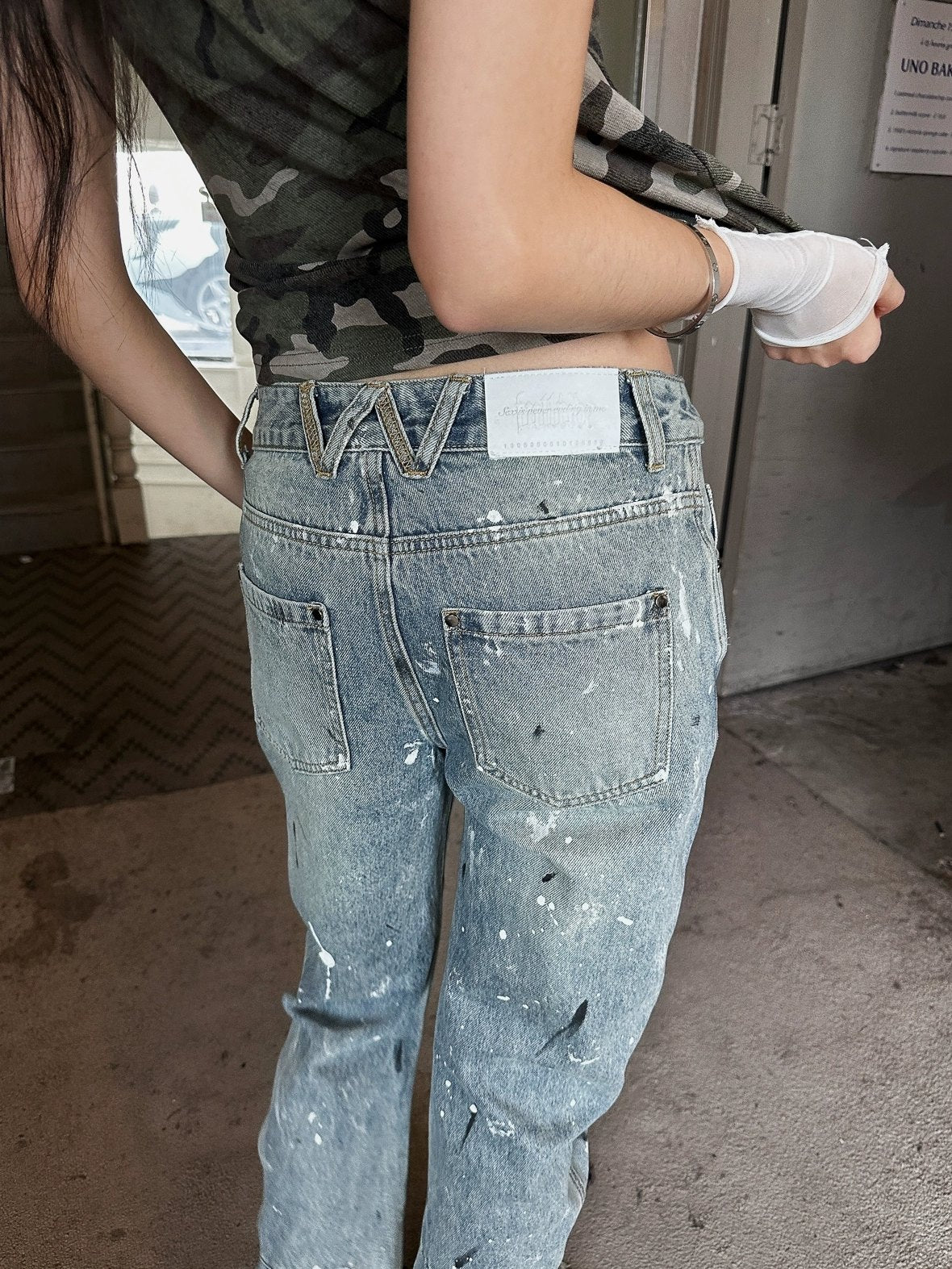 FULLTIDE Durable Cotton Stretch Denim Natural Waist Wide Leg Light Blue Zipper Pants