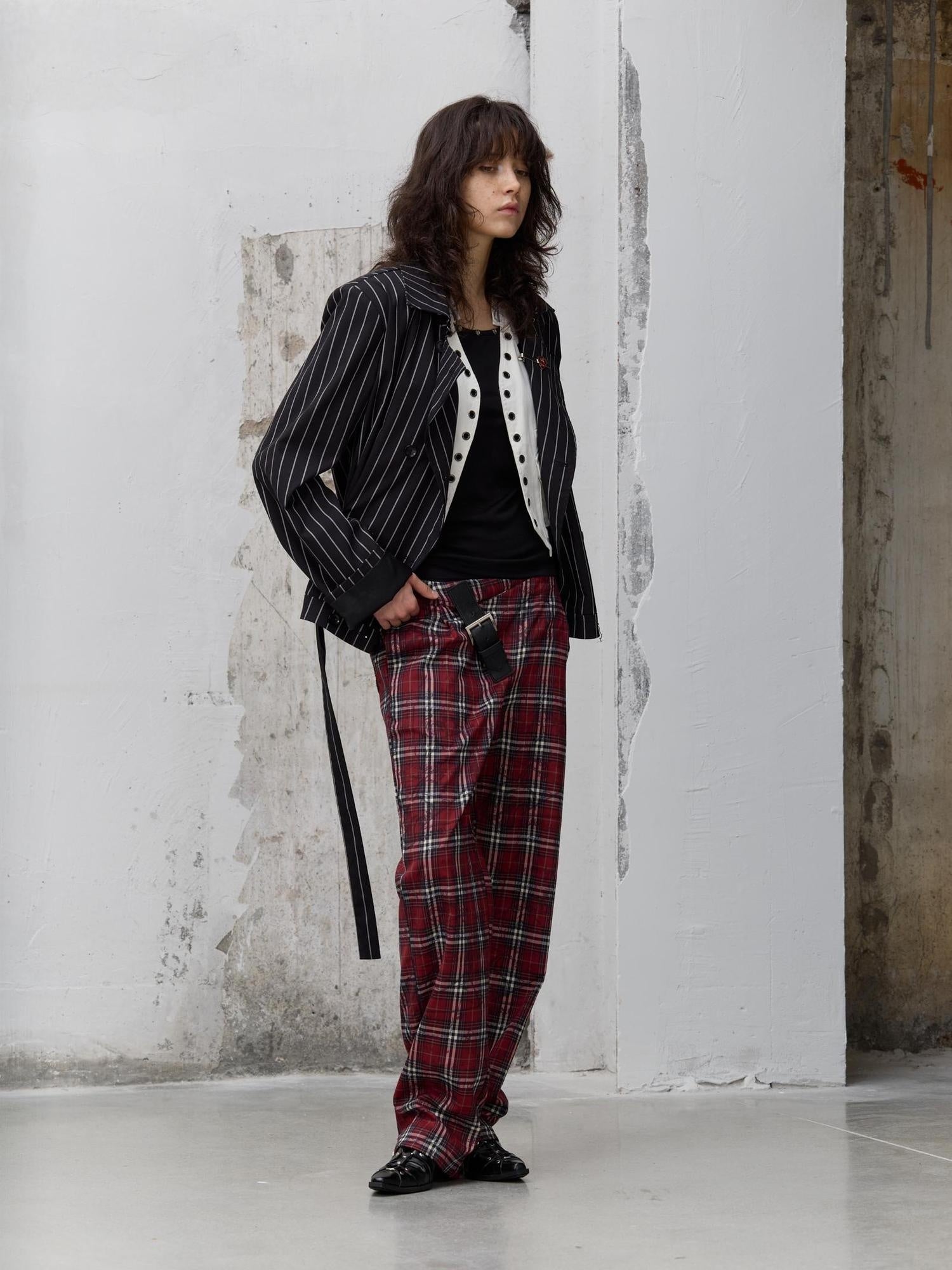 FULLTIDE Edgy Punk Oversized Epaulet 3D Details Unisex Cotton Blend Striped Jacket