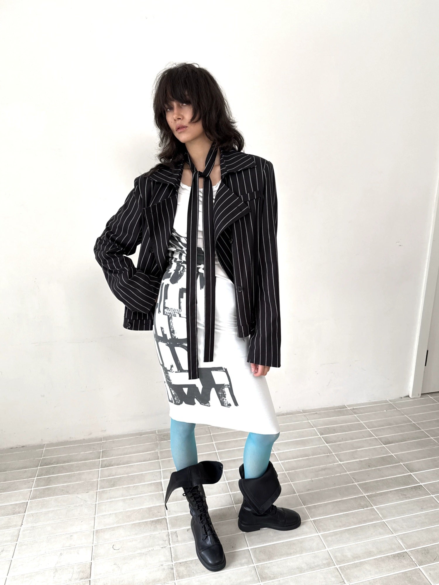 FULLTIDE Edgy Punk Oversized Epaulet 3D Details Unisex Cotton Blend Striped Jacket