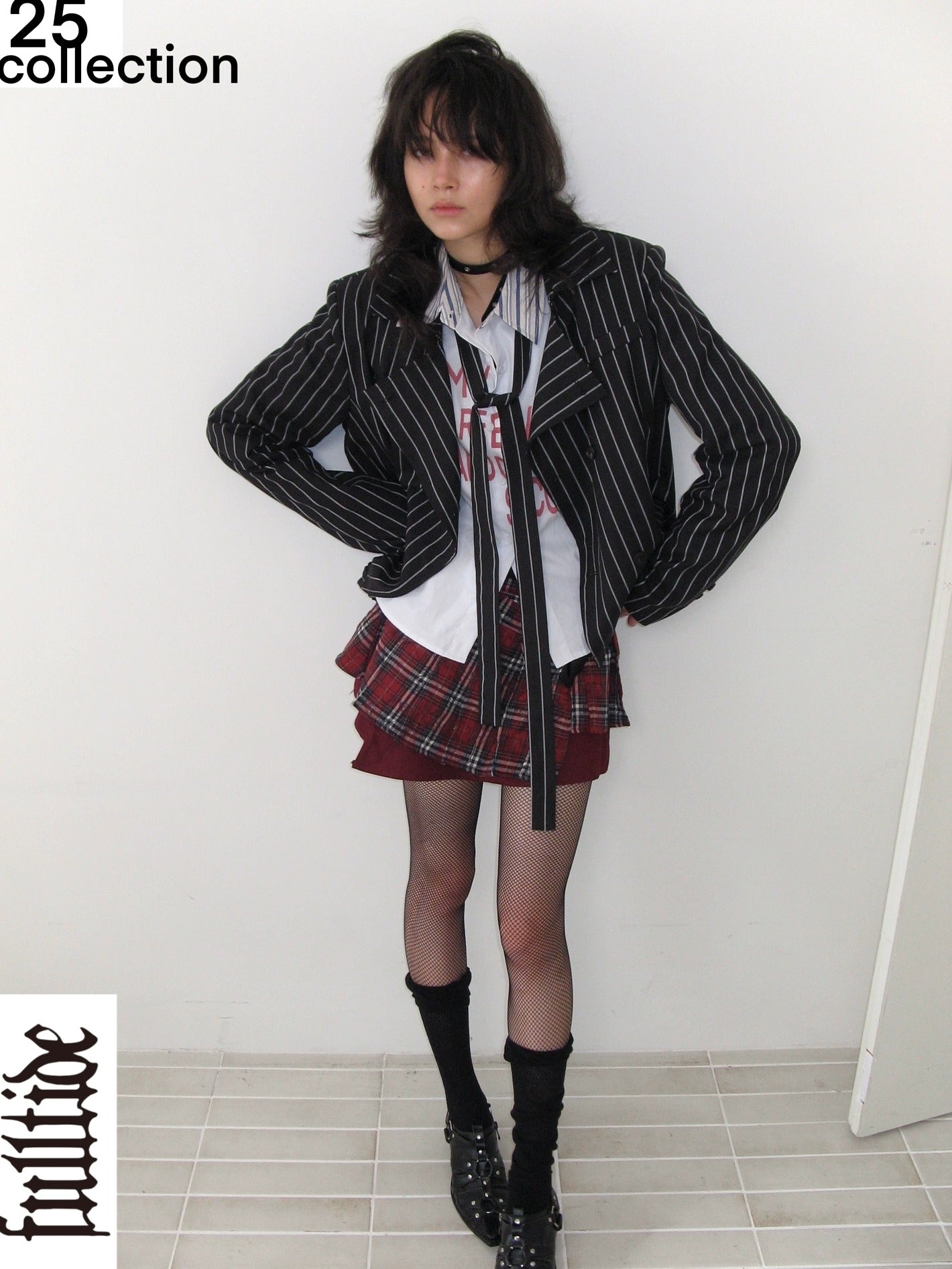 FULLTIDE Edgy Punk Oversized Epaulet 3D Details Unisex Cotton Blend Striped Jacket