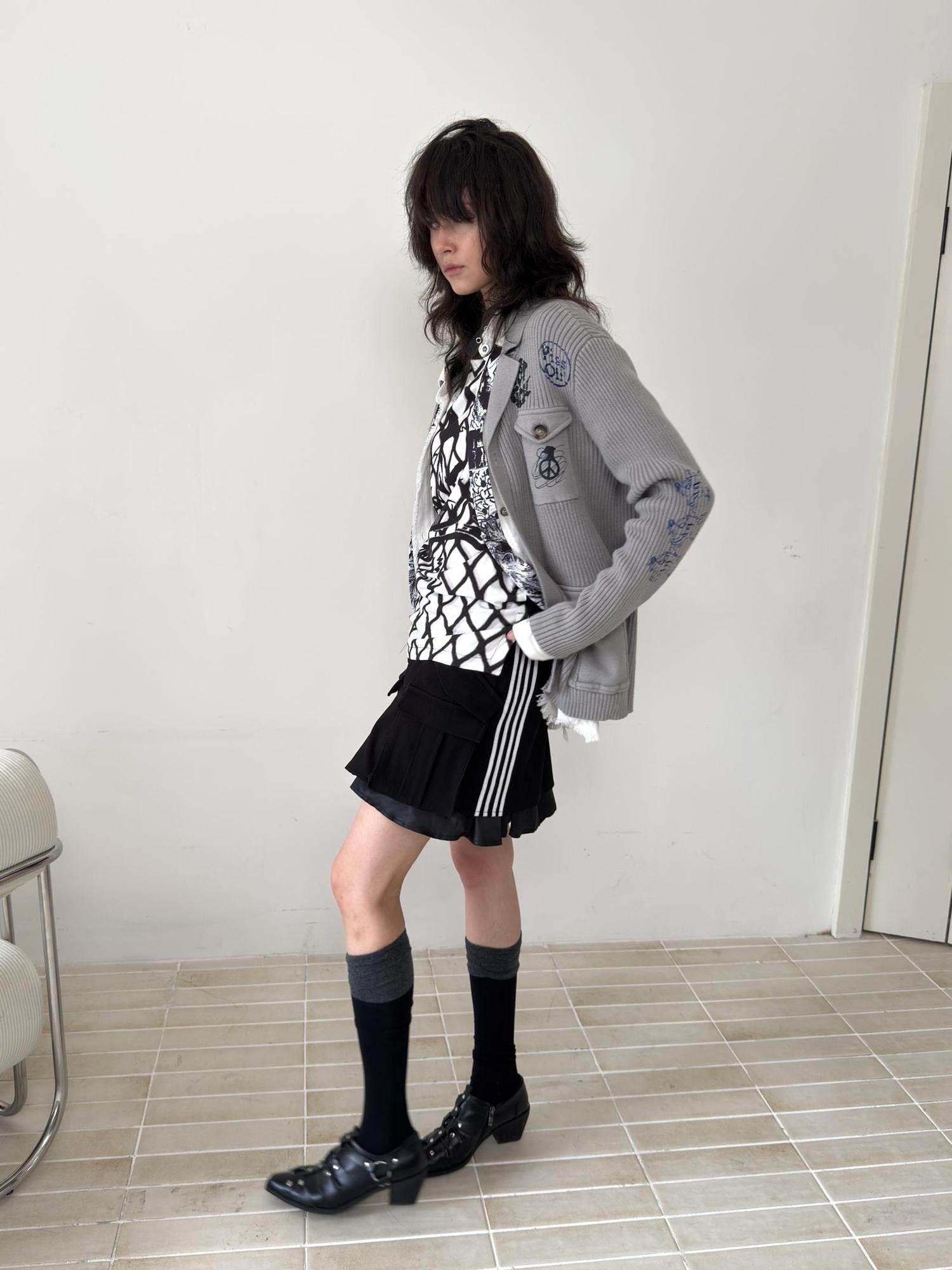 FULLTIDE Embossed Animal Print Preppy Oversized Blazer Collar Cardigan Unisex Sweater