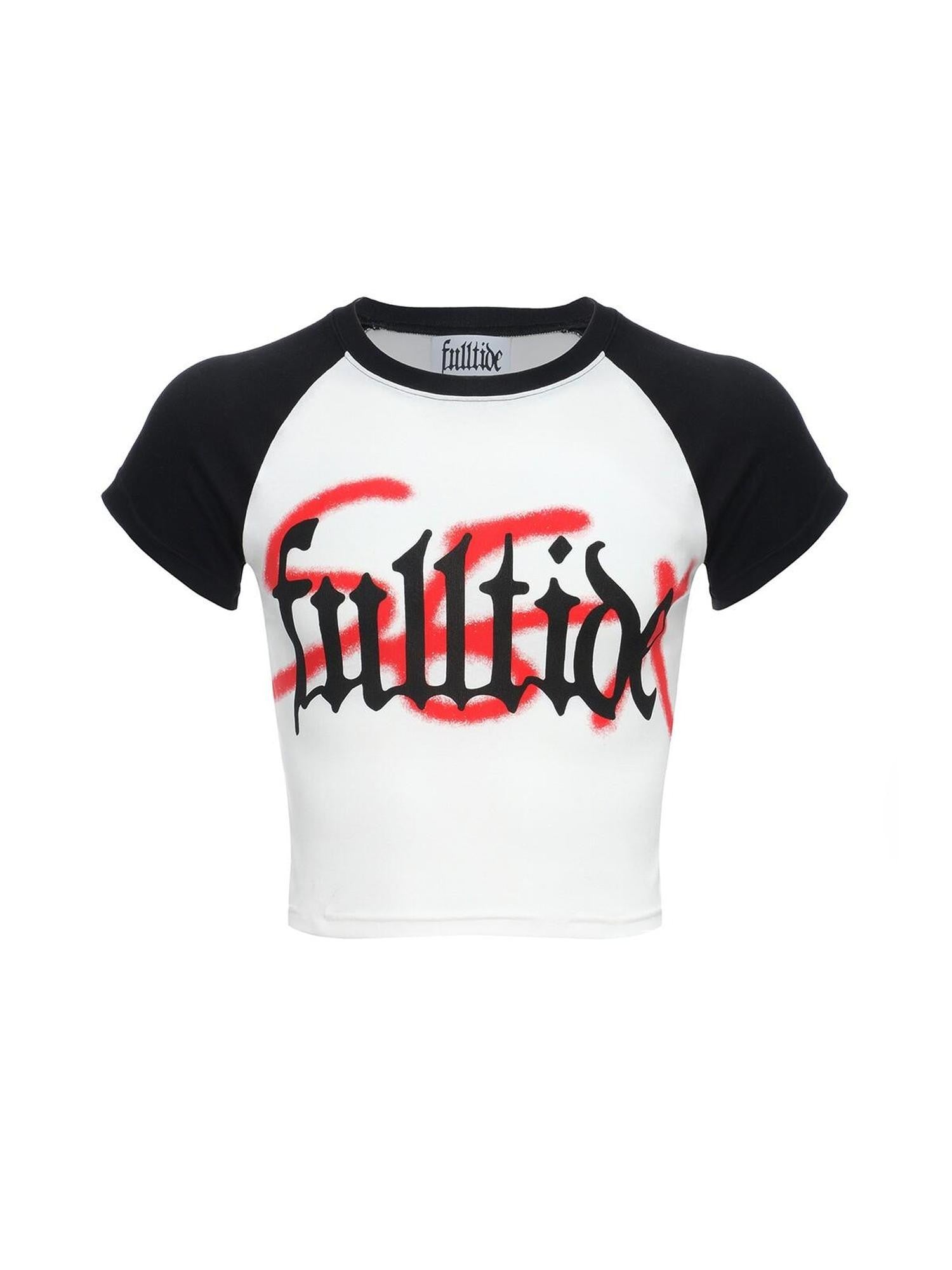 FULLTIDE Exposed Waist Text Print Thermal Transfer Raglan Women&