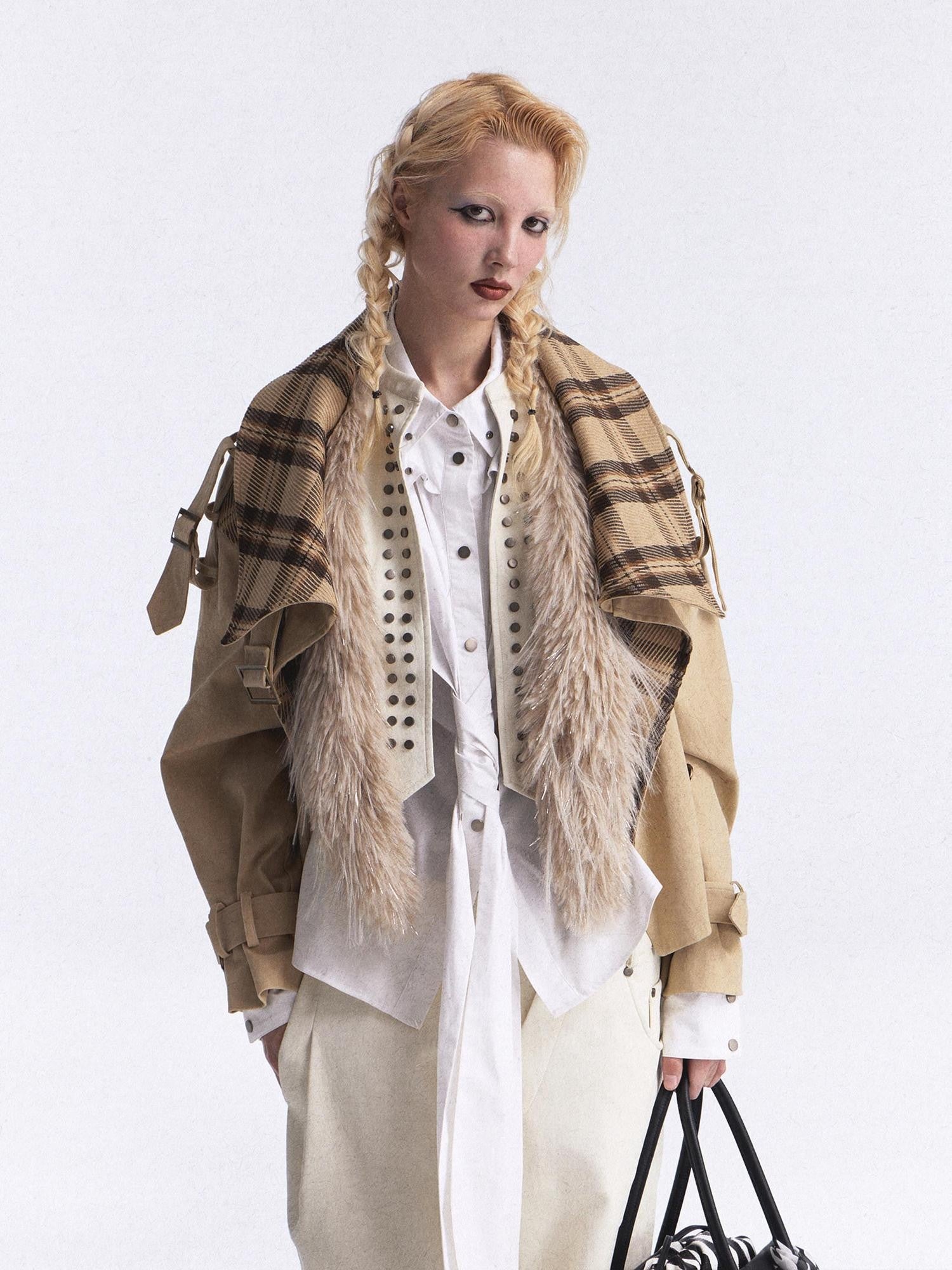 FULLTIDE Faux Fur Riveted Distressed Gradient Applique Women&