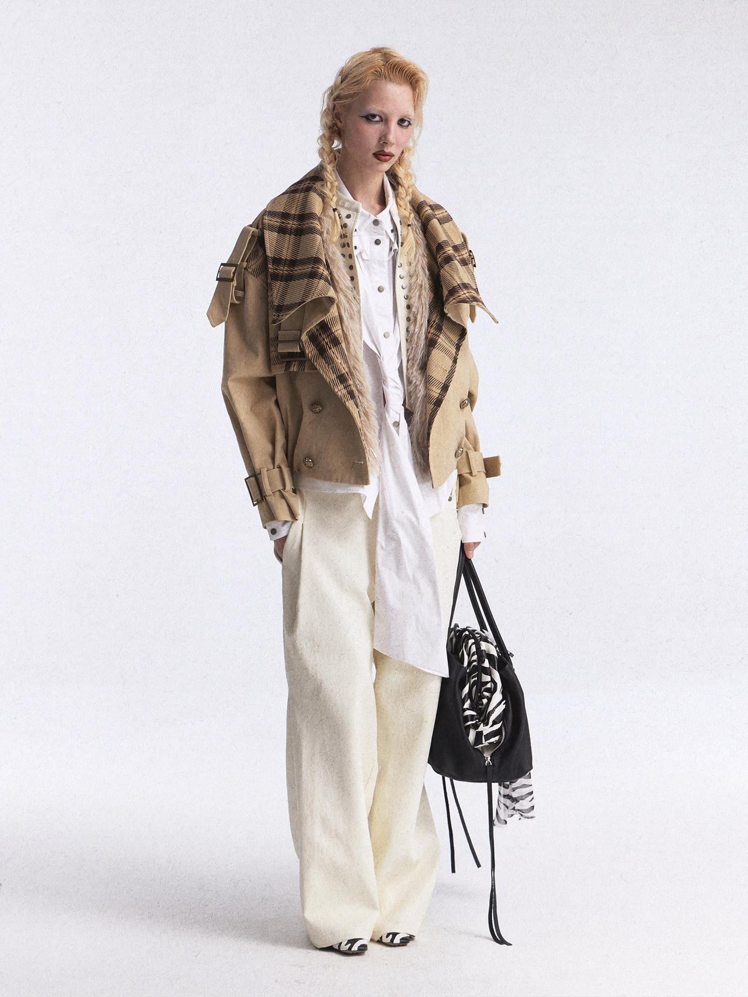 FULLTIDE Faux Fur Riveted Distressed Gradient Applique Women&