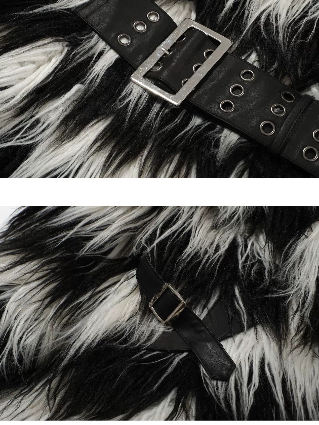 FULLTIDE Faux Fur Trim Black White Striped Street Single Breasted Two Button Women Coat