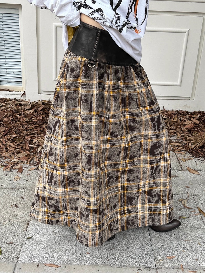 FULLTIDE_Flattering_High_Waist_Vintage_A_Line_Plaid_Mid_Length_Women_Cotton_Pu_Maxi_Skirt_MISSTT