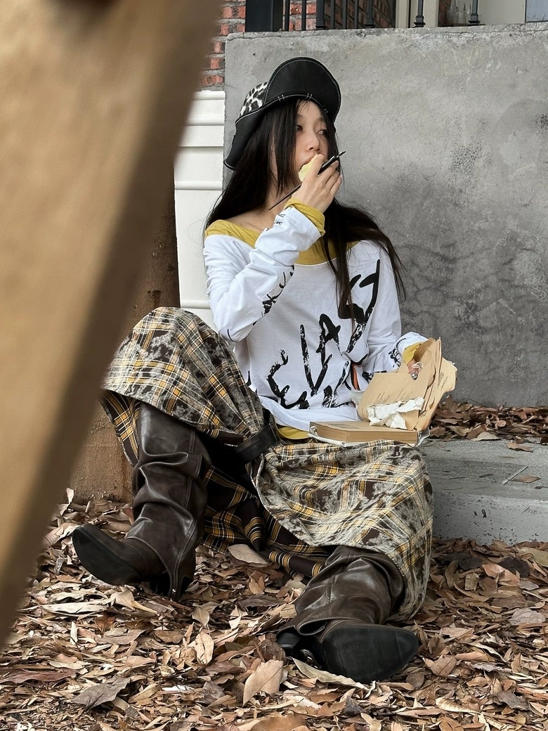 FULLTIDE Flattering High Waist Vintage A Line Plaid Mid Length Women Cotton Pu Maxi Skirt