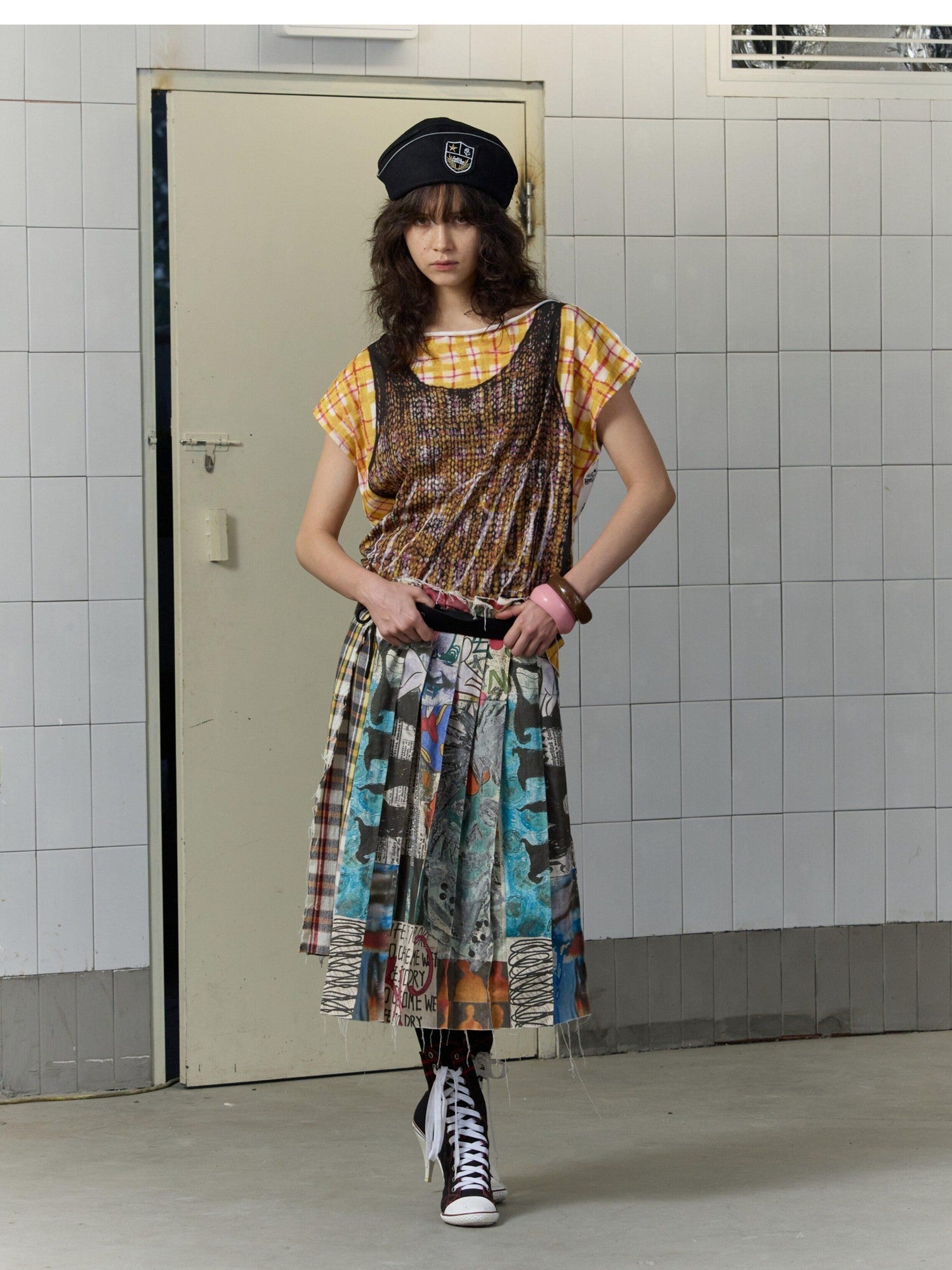 FULLTIDE Graffiti Tie Dye Pleated One Piece Women&