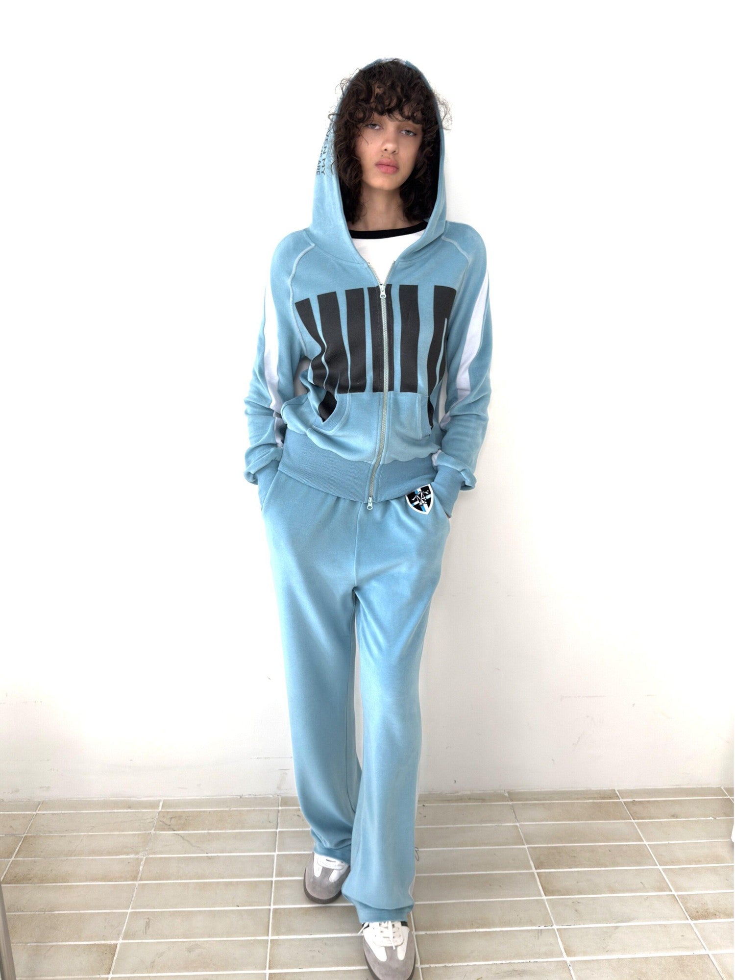 FULLTIDE Green Velvet Letter Print Colorblock Women&