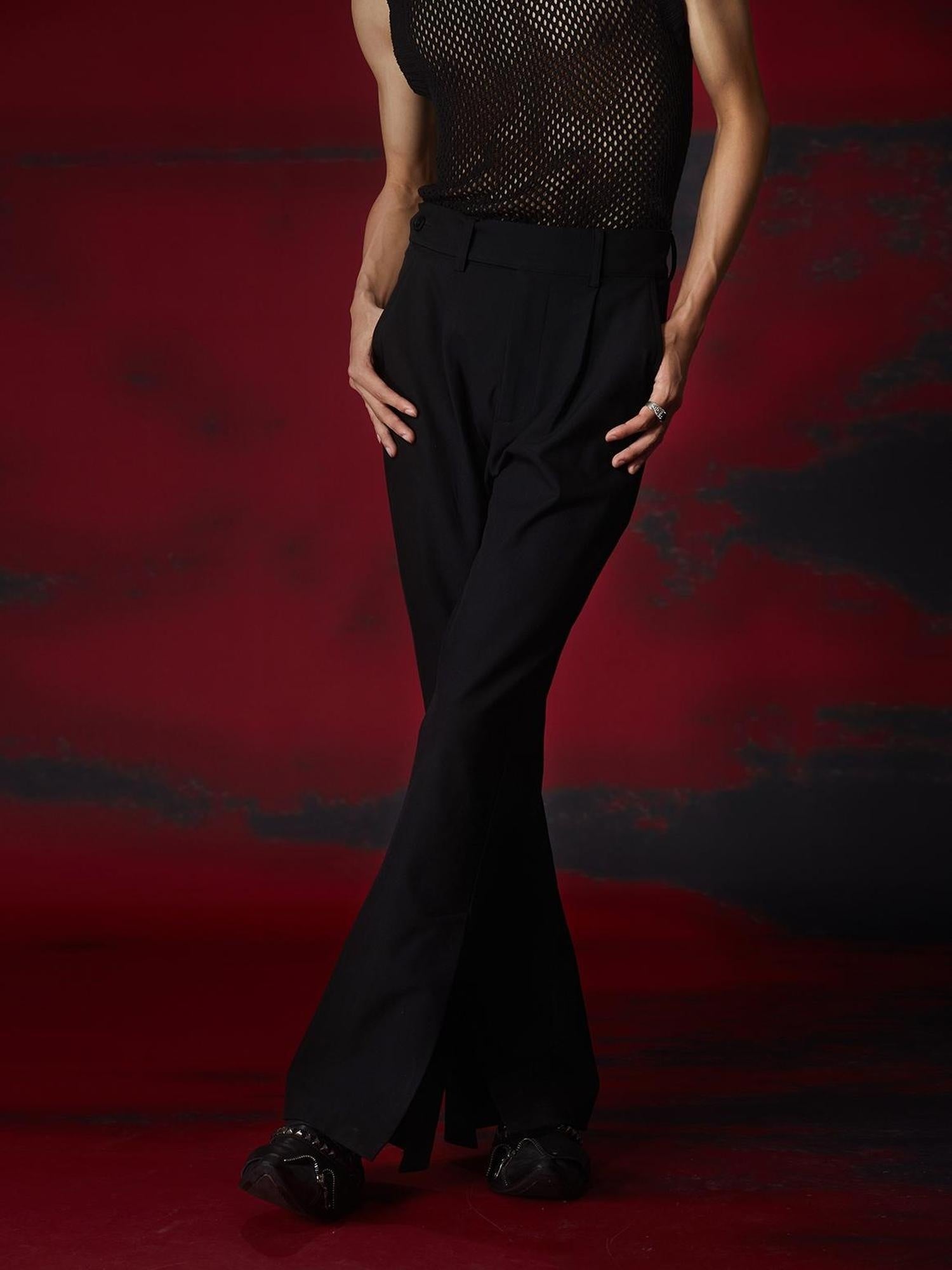 FULLTIDE High Viscose Content Retro Wide Leg Mid Rise Zipper Women Black Pants