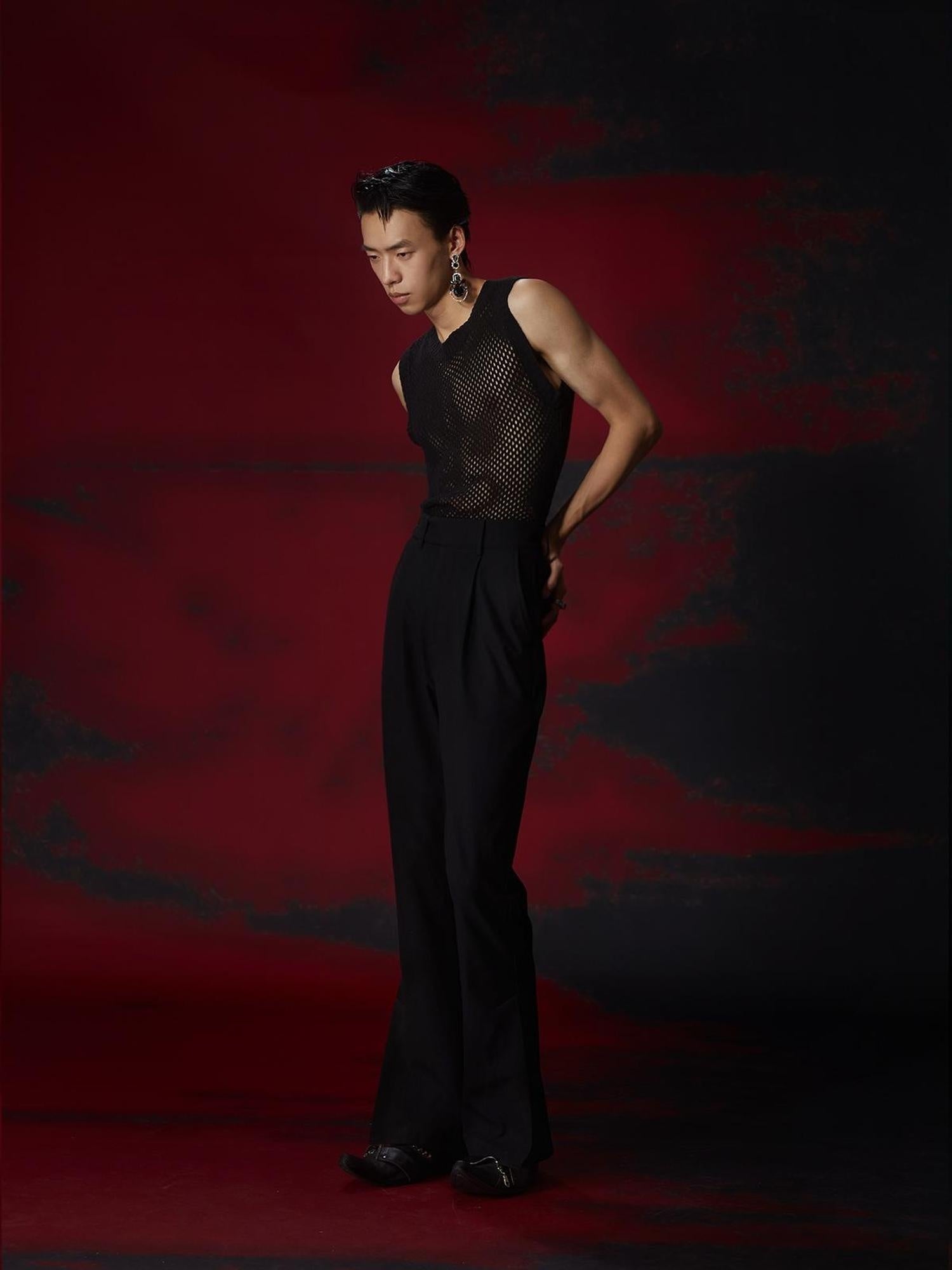 FULLTIDE High Viscose Content Retro Wide Leg Mid Rise Zipper Women Black Pants