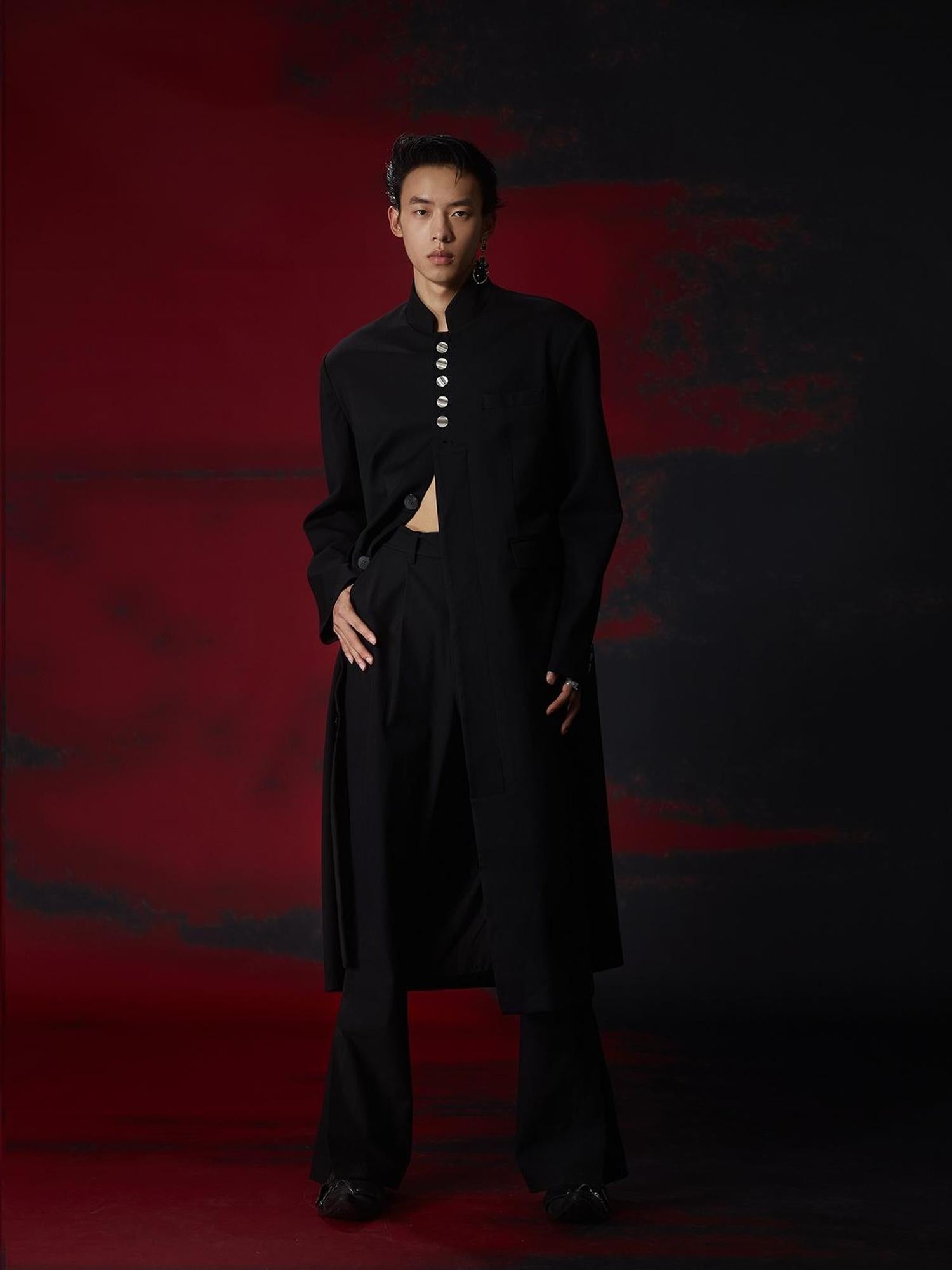 FULLTIDE High Viscose Content Retro Wide Leg Mid Rise Zipper Women Black Pants