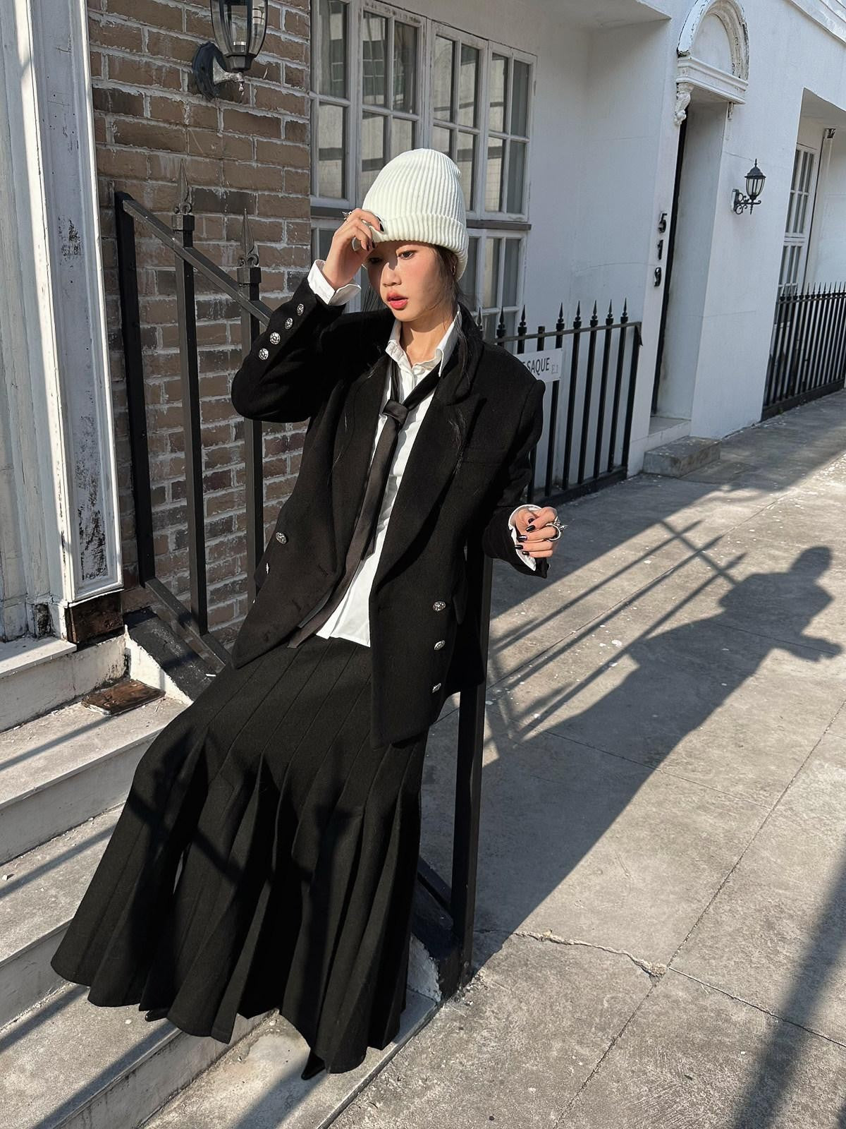 FULLTIDE Hourglass Bike Collar Double Breasted Peak Lapel Women&