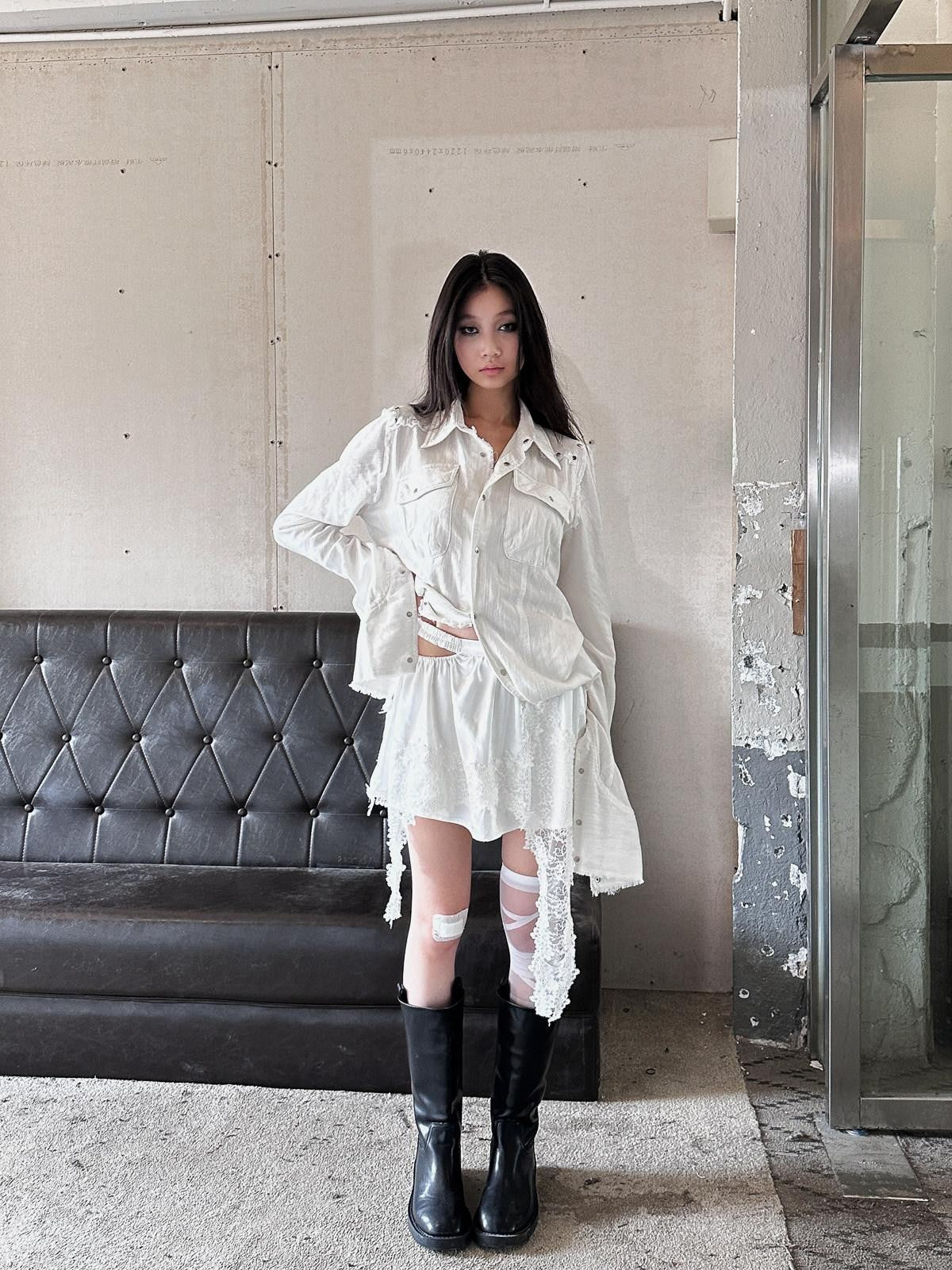 FULLTIDE Ivory Lace Splice Low Waist Detachable Panel Women&