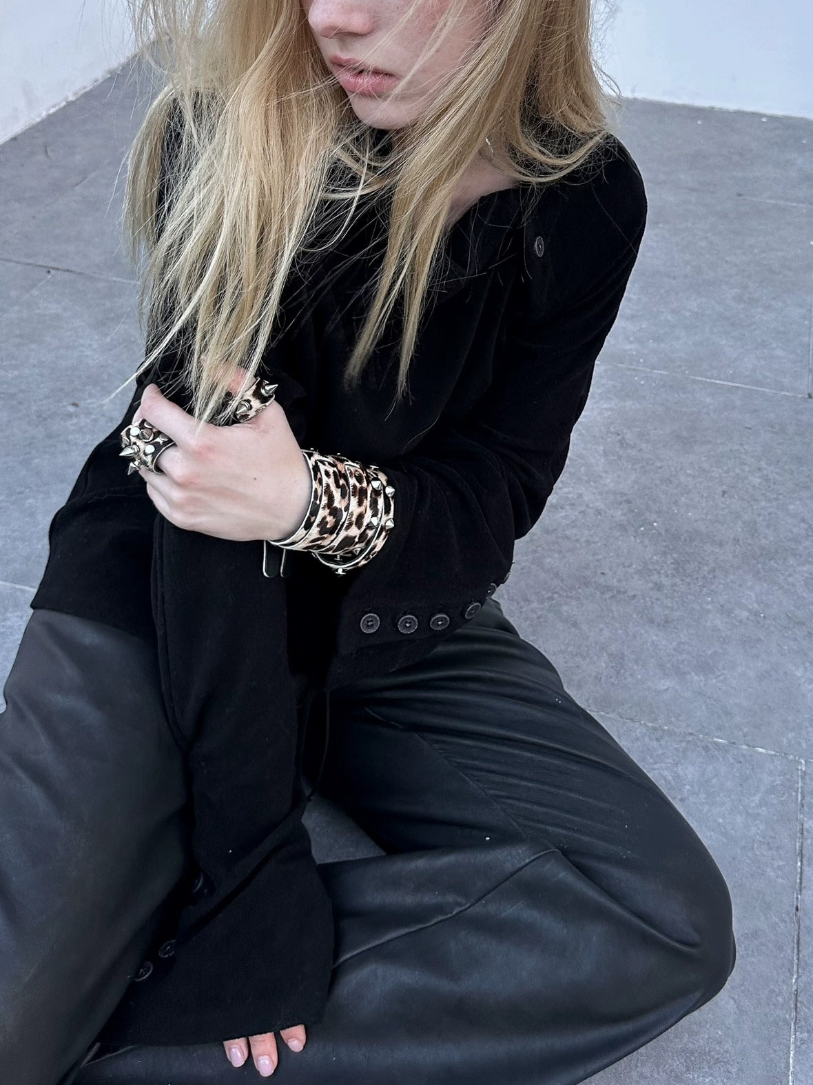 FULLTIDE Leopard Print Five Piece Hip Hop Double Ring Alloy Buckle Unisex Belt