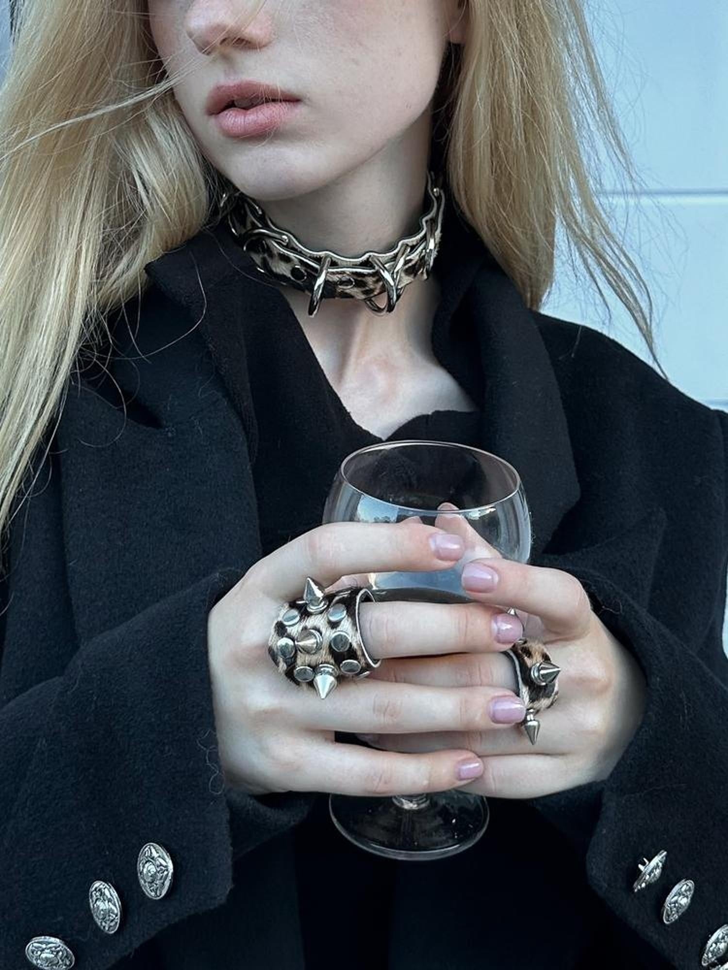 FULLTIDE Leopard Print Five Piece Hip Hop Double Ring Alloy Buckle Unisex Belt