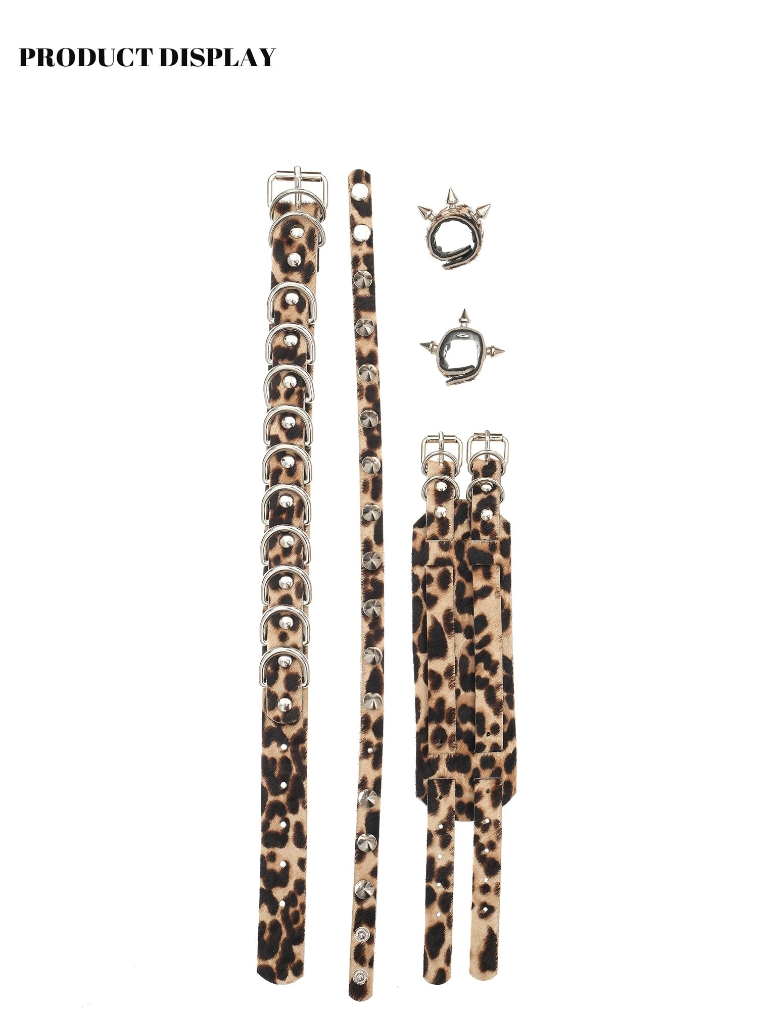 FULLTIDE Leopard Print Five Piece Hip Hop Double Ring Alloy Buckle Unisex Belt