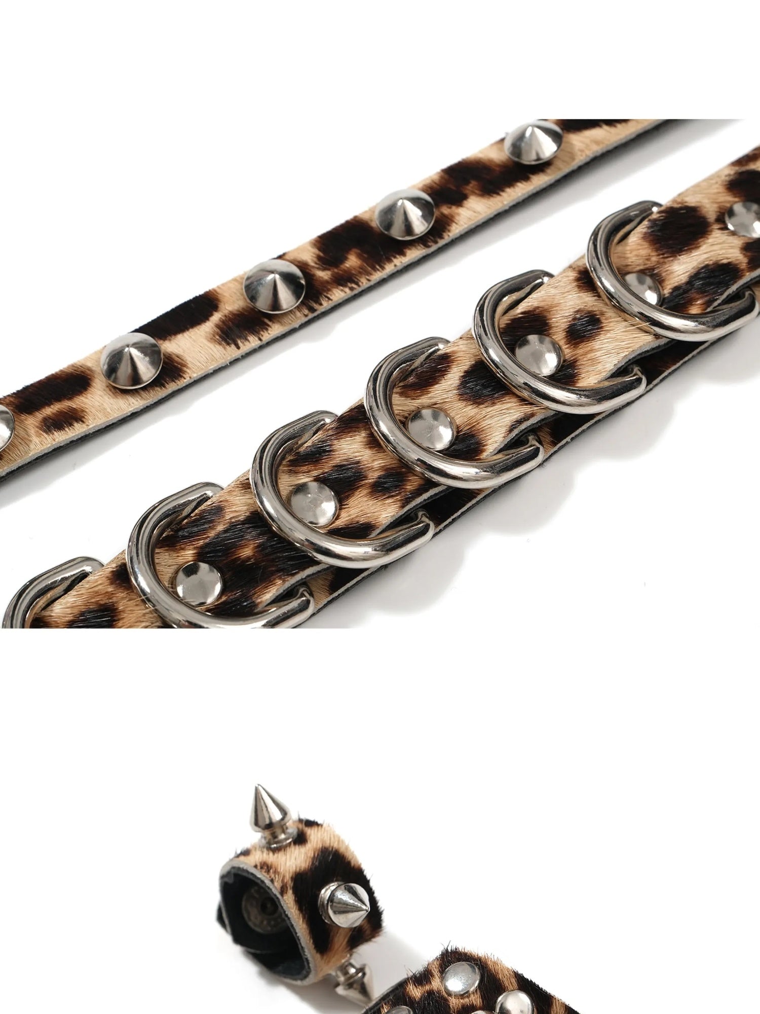 FULLTIDE Leopard Print Five Piece Hip Hop Double Ring Alloy Buckle Unisex Belt