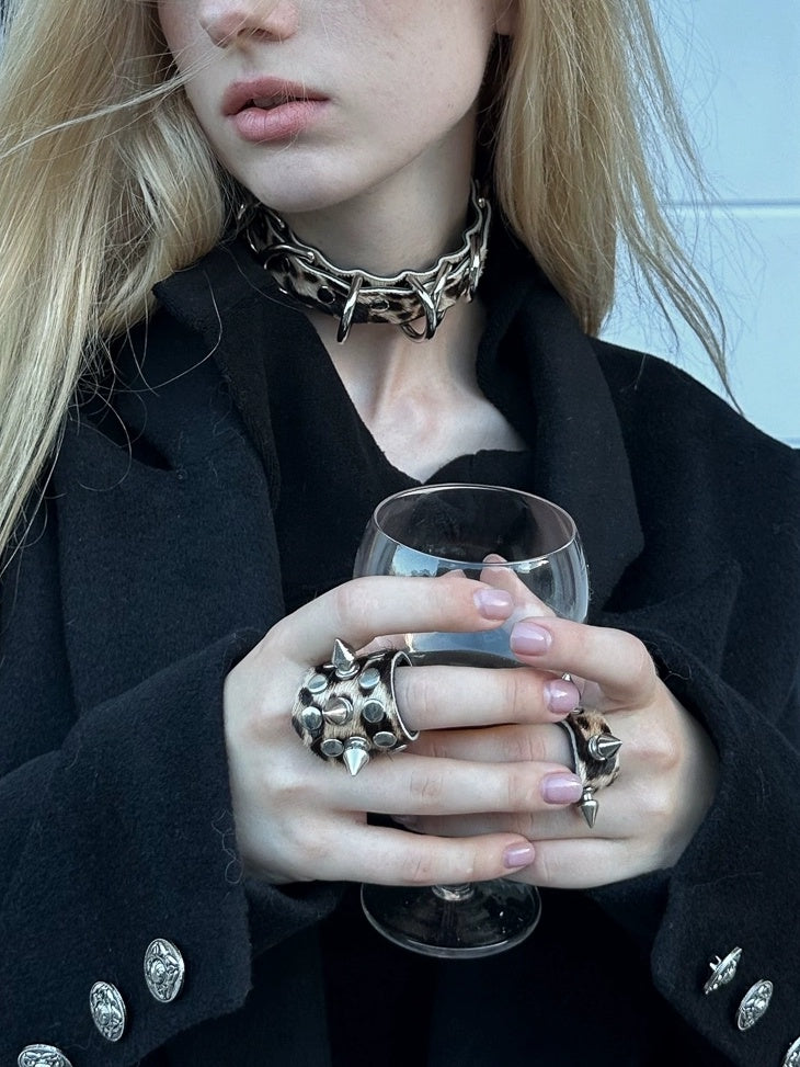 FULLTIDE Leopard Print Five Piece Hip Hop Double Ring Alloy Buckle Unisex Belt