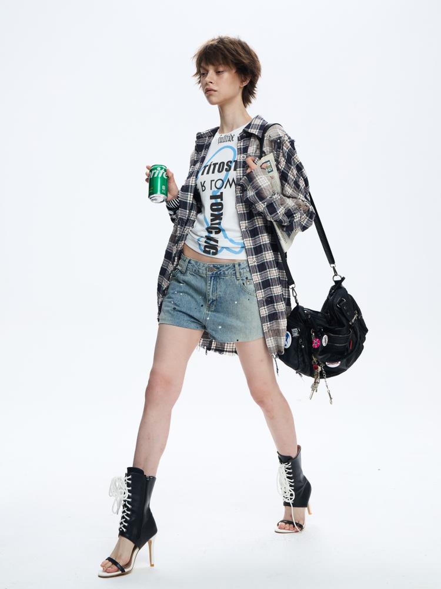 FULLTIDE Light Blue Denim Casual Loose Wide Leg Low Rise Zip Fly Women Shorts