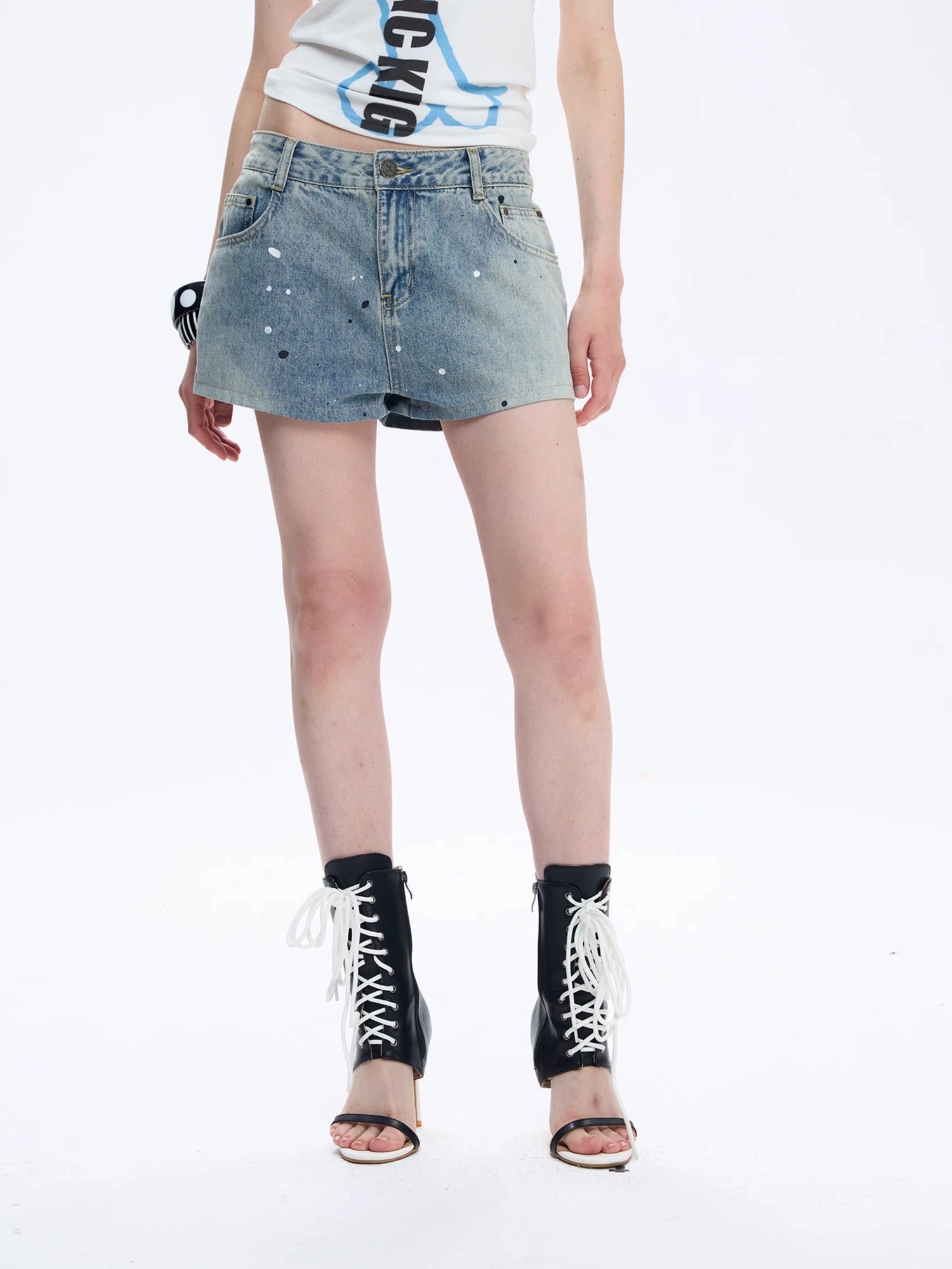 FULLTIDE Light Blue Denim Casual Loose Wide Leg Low Rise Zip Fly Women Shorts