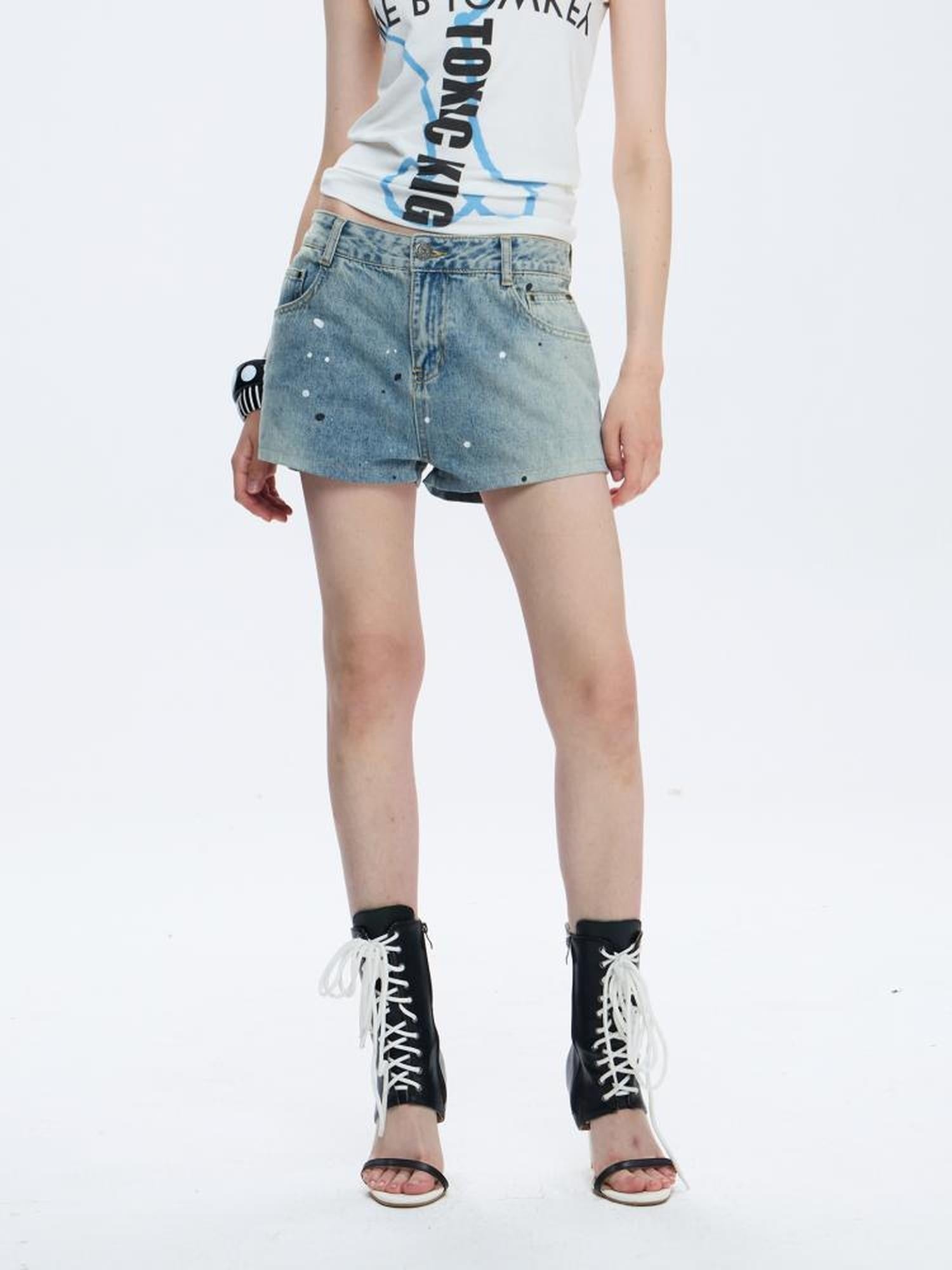 FULLTIDE Light Blue Denim Casual Loose Wide Leg Low Rise Zip Fly Women Shorts