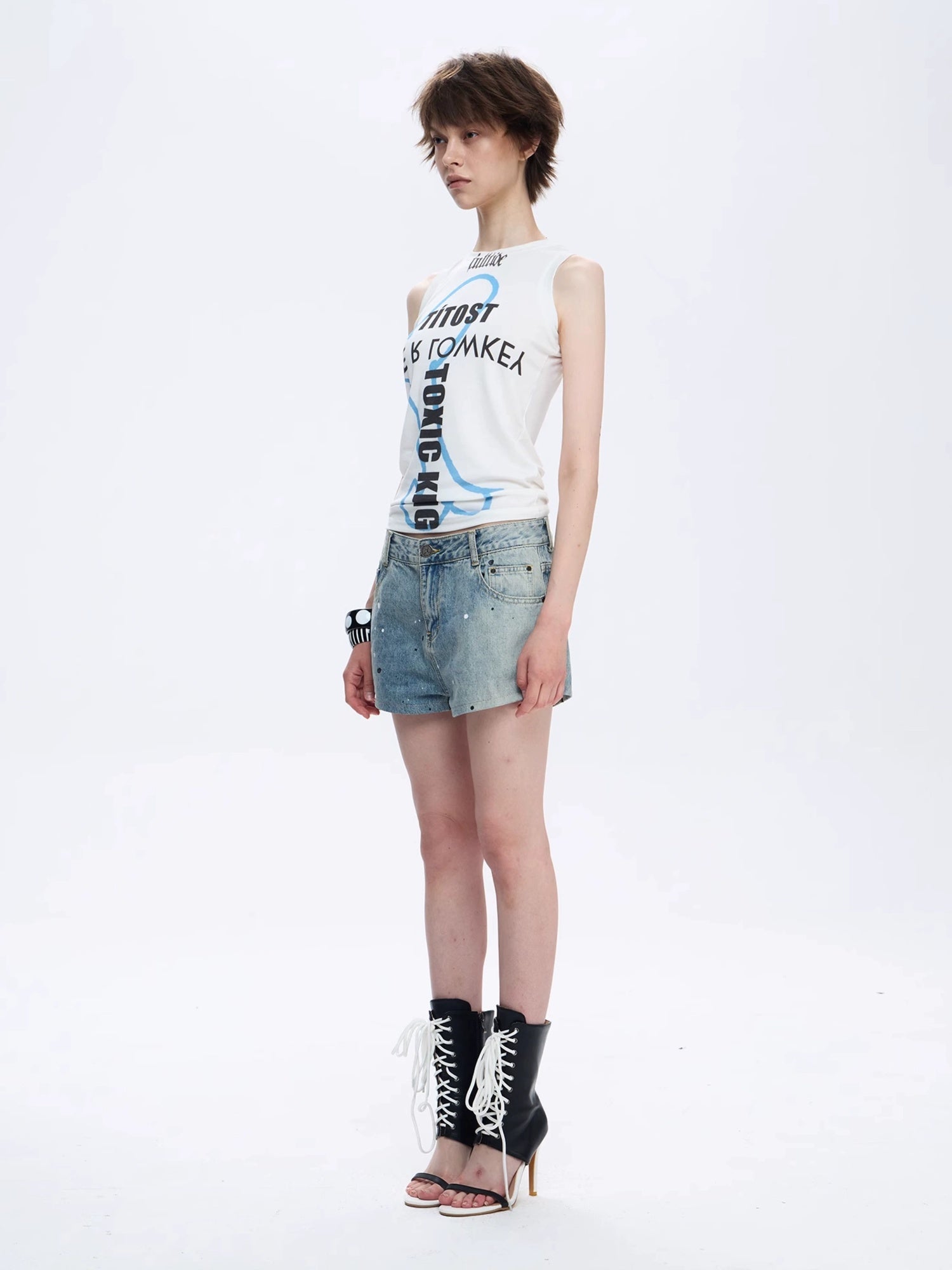 FULLTIDE Light Blue Denim Casual Loose Wide Leg Low Rise Zip Fly Women Shorts