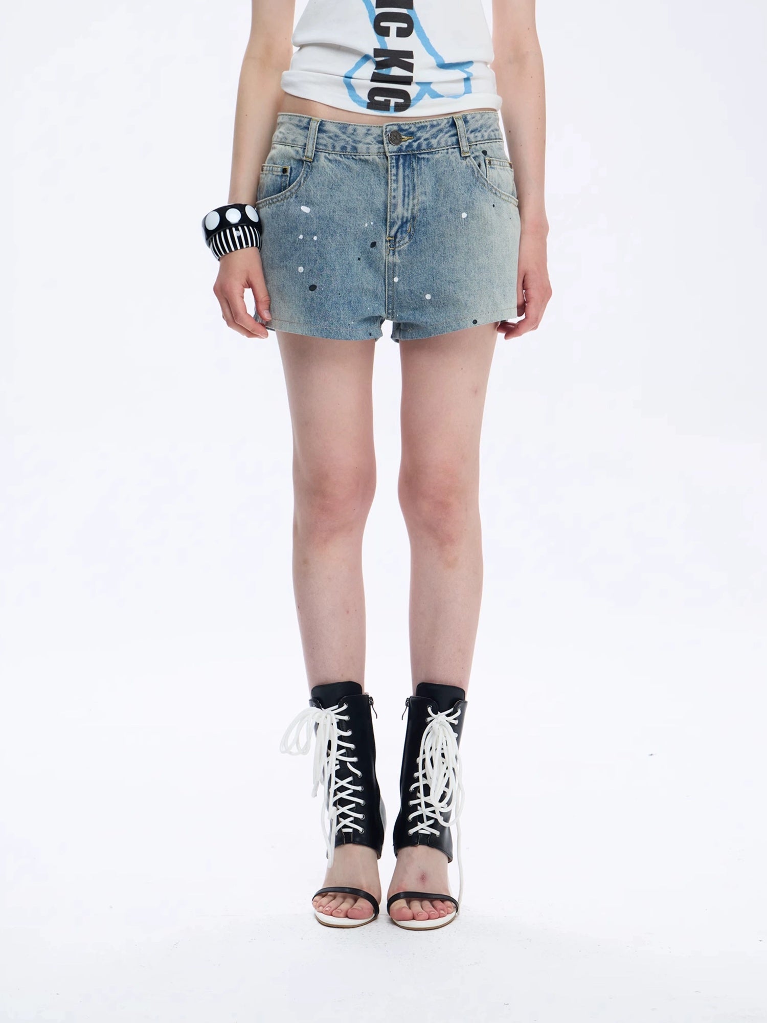 FULLTIDE Light Blue Denim Casual Loose Wide Leg Low Rise Zip Fly Women Shorts