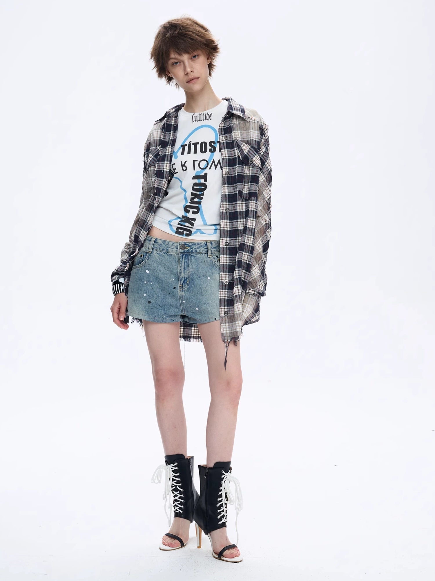 FULLTIDE Light Blue Denim Casual Loose Wide Leg Low Rise Zip Fly Women Shorts