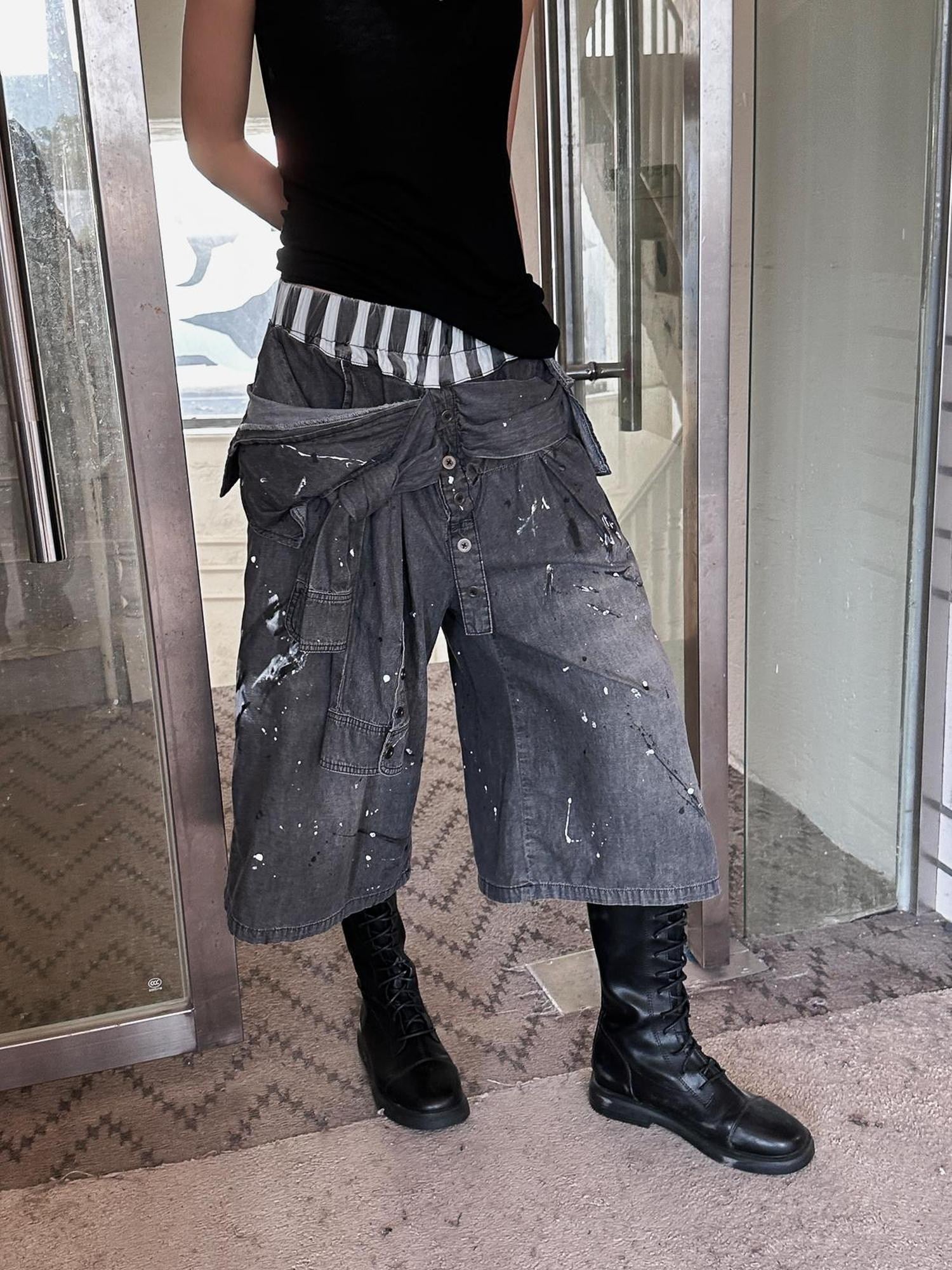 FULLTIDE Lightweight Low Rise Wide Leg Cropped Dark Stretch Cotton Denim Women Jeans