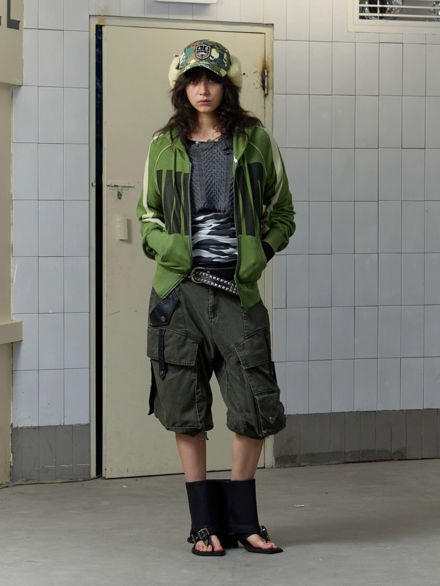 FULLTIDE Loose Colorblock Zip Hooded Streetwear Women Viscose Blend Hoodies