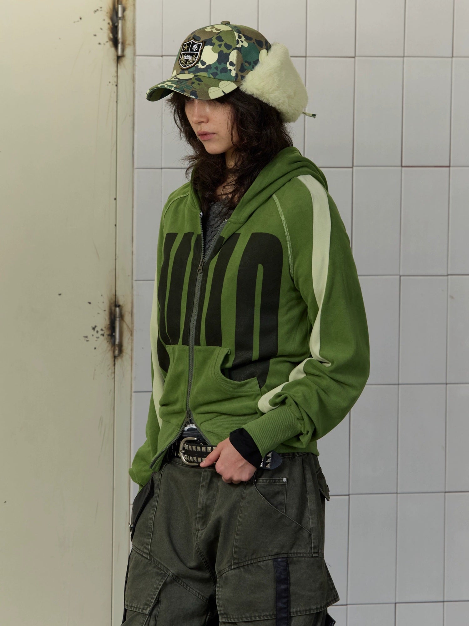 FULLTIDE Loose Colorblock Zip Hooded Streetwear Women Viscose Blend Hoodies