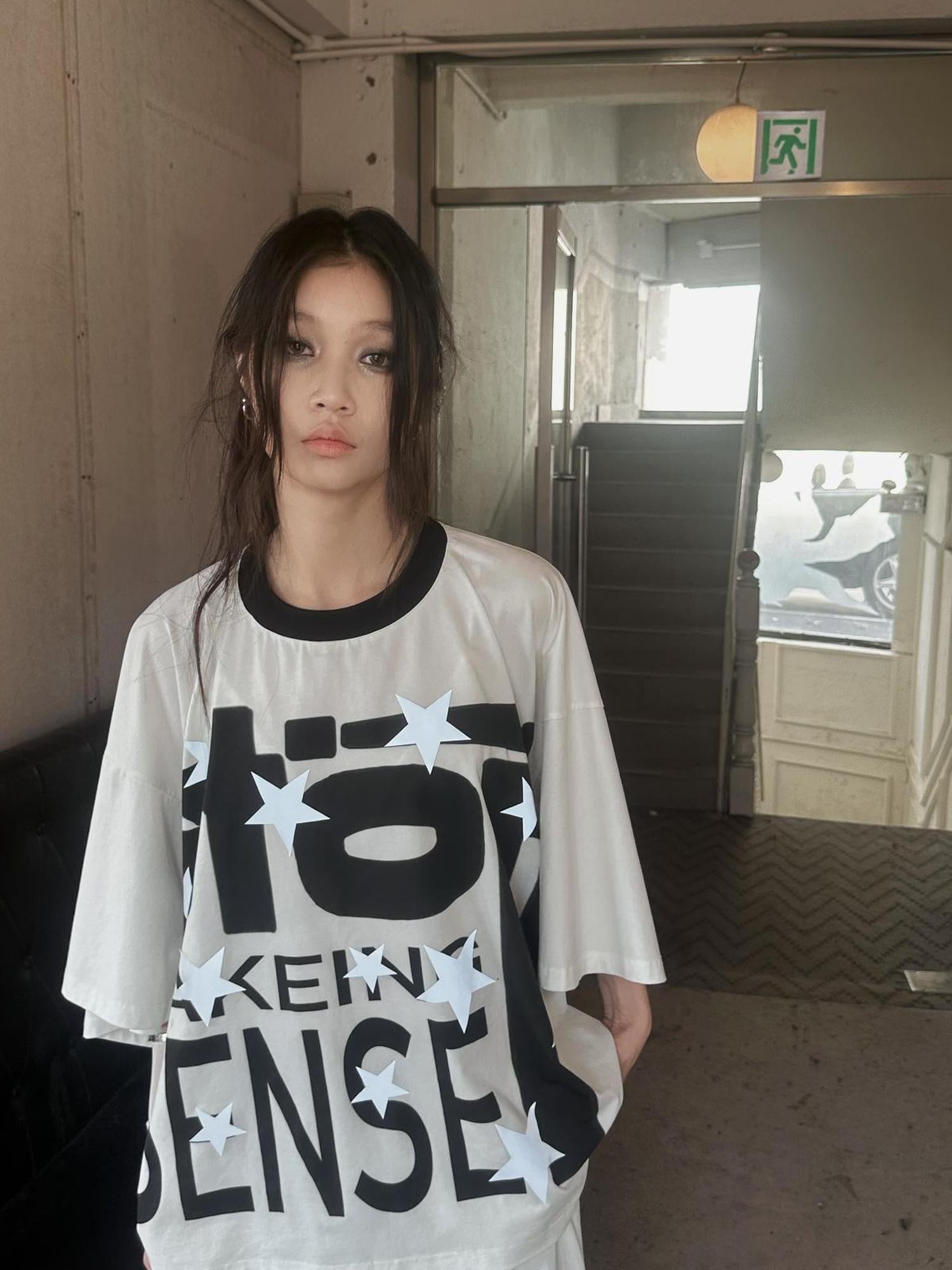 FULLTIDE Luminous Black White Casual Crew Neck Midlength Women 100 Percent Cotton T-Shirt